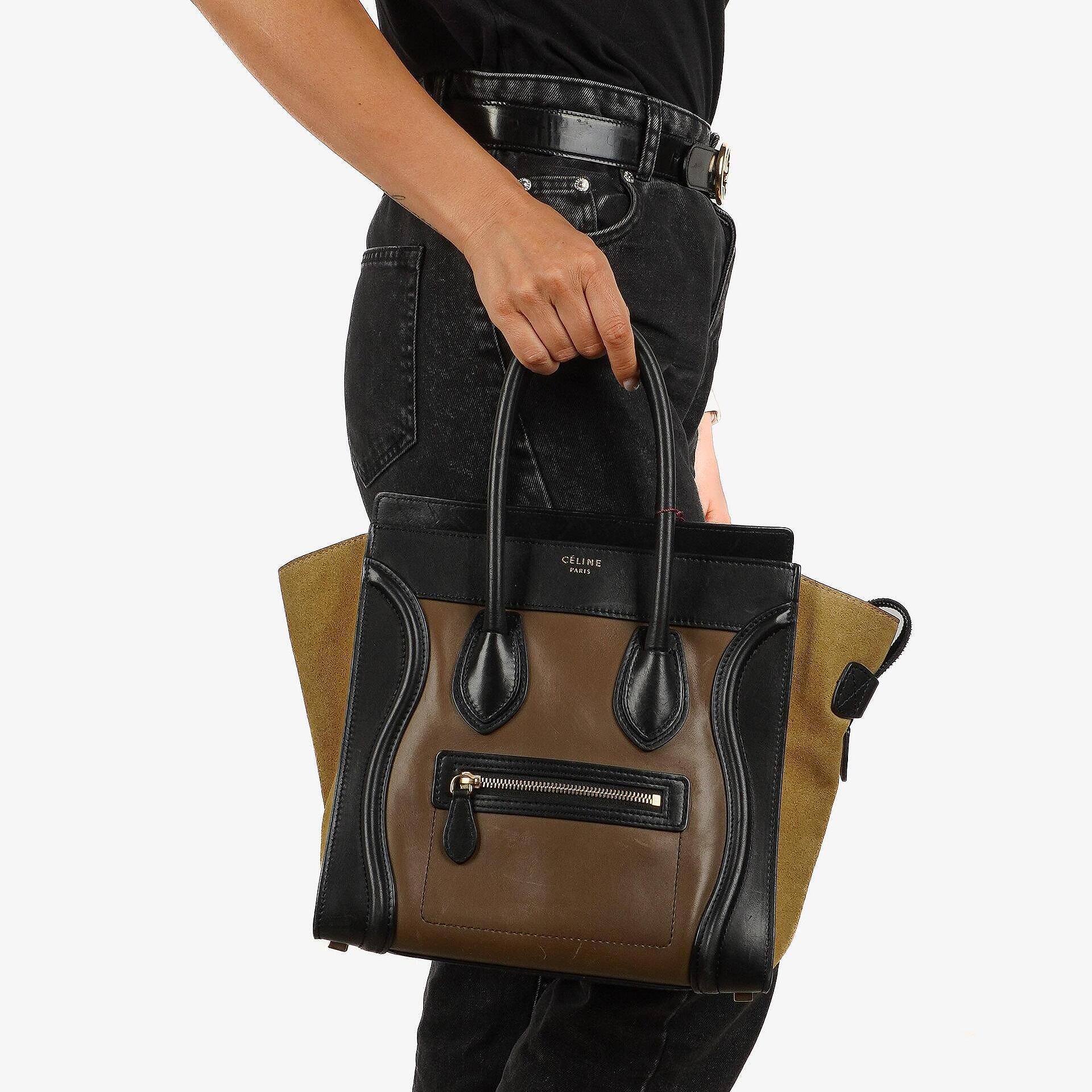 Celine Micro Luggage Tote Bag In Tri-Color Calfskin And Suede