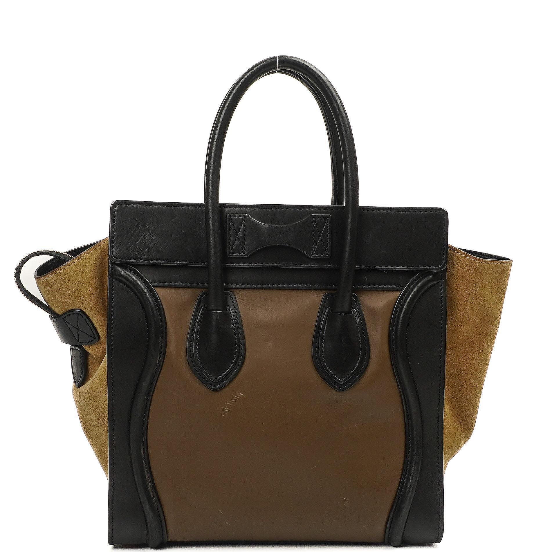 Celine Micro Luggage Tote Bag In Tri-Color Calfskin And Suede