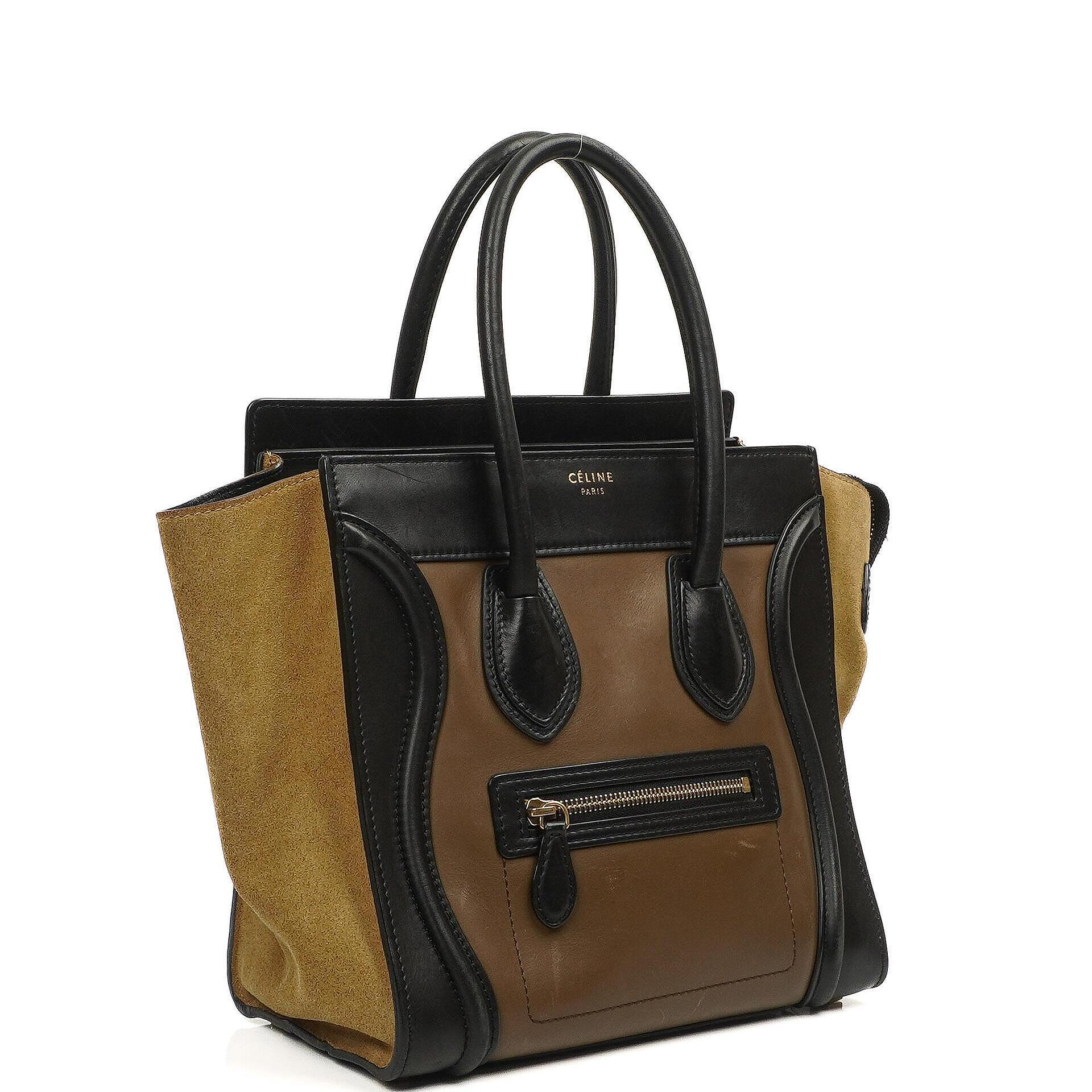 Celine Micro Luggage Tote Bag In Tri-Color Calfskin And Suede