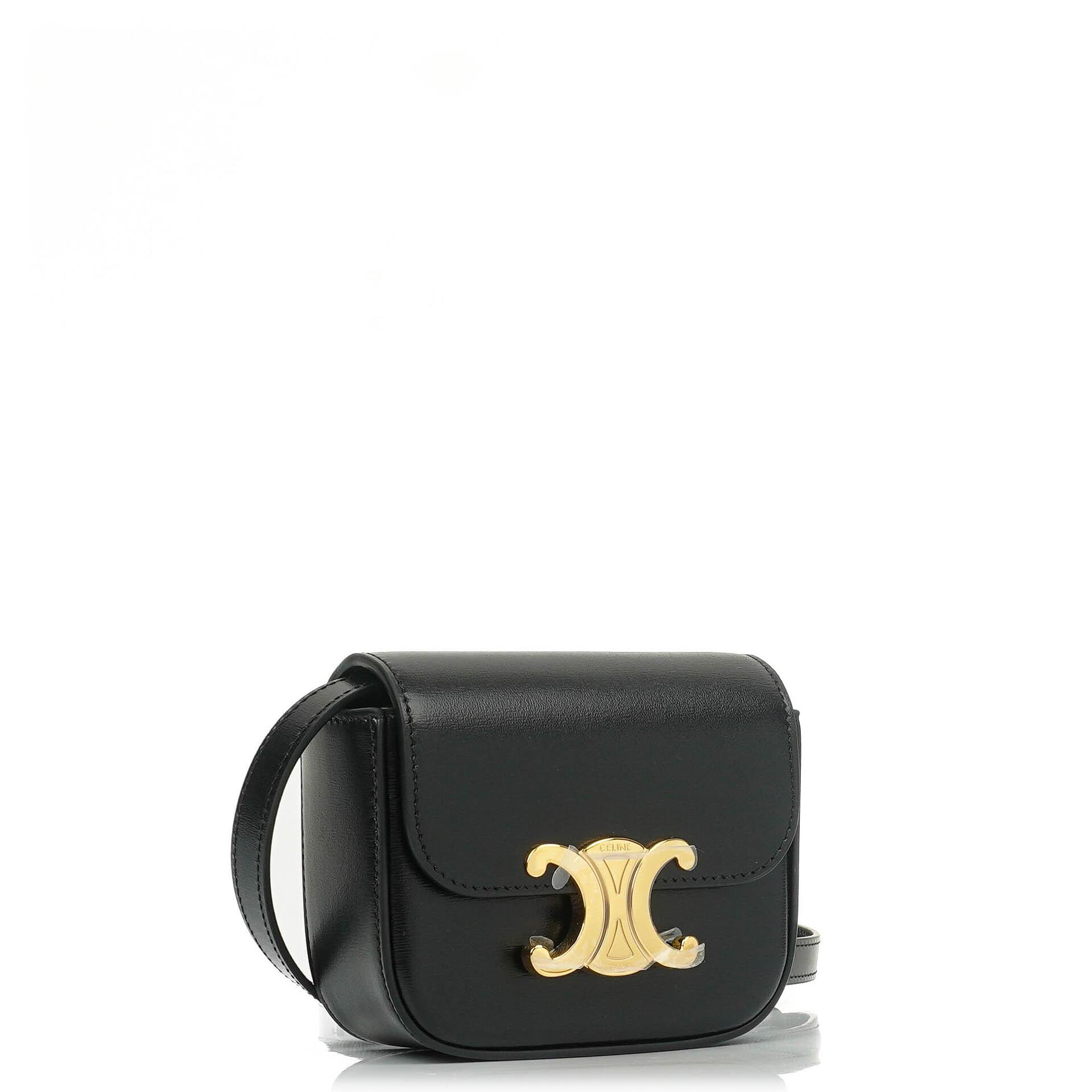 Celine Mini Triomphe Black Shiny Calfskin Shoulder/Crossbody Bag