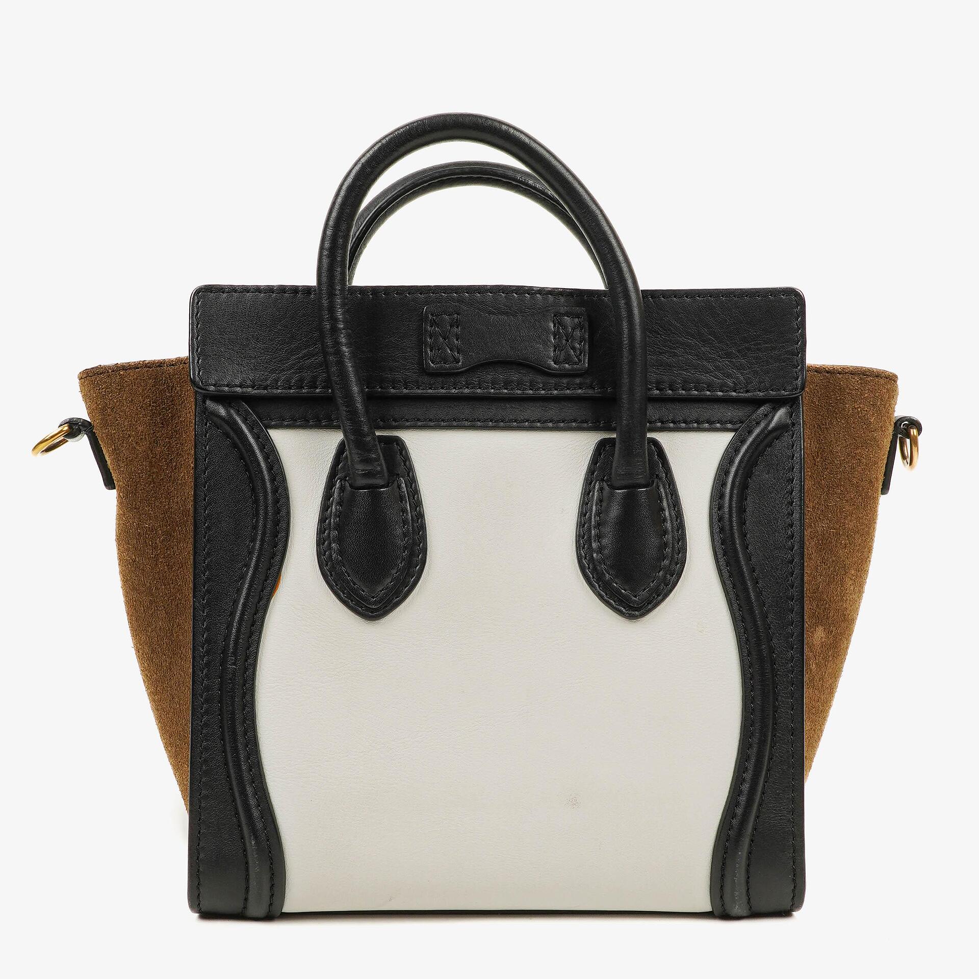 Celine Nano Luggage Black/Brown/White Leather and Suede Handbag