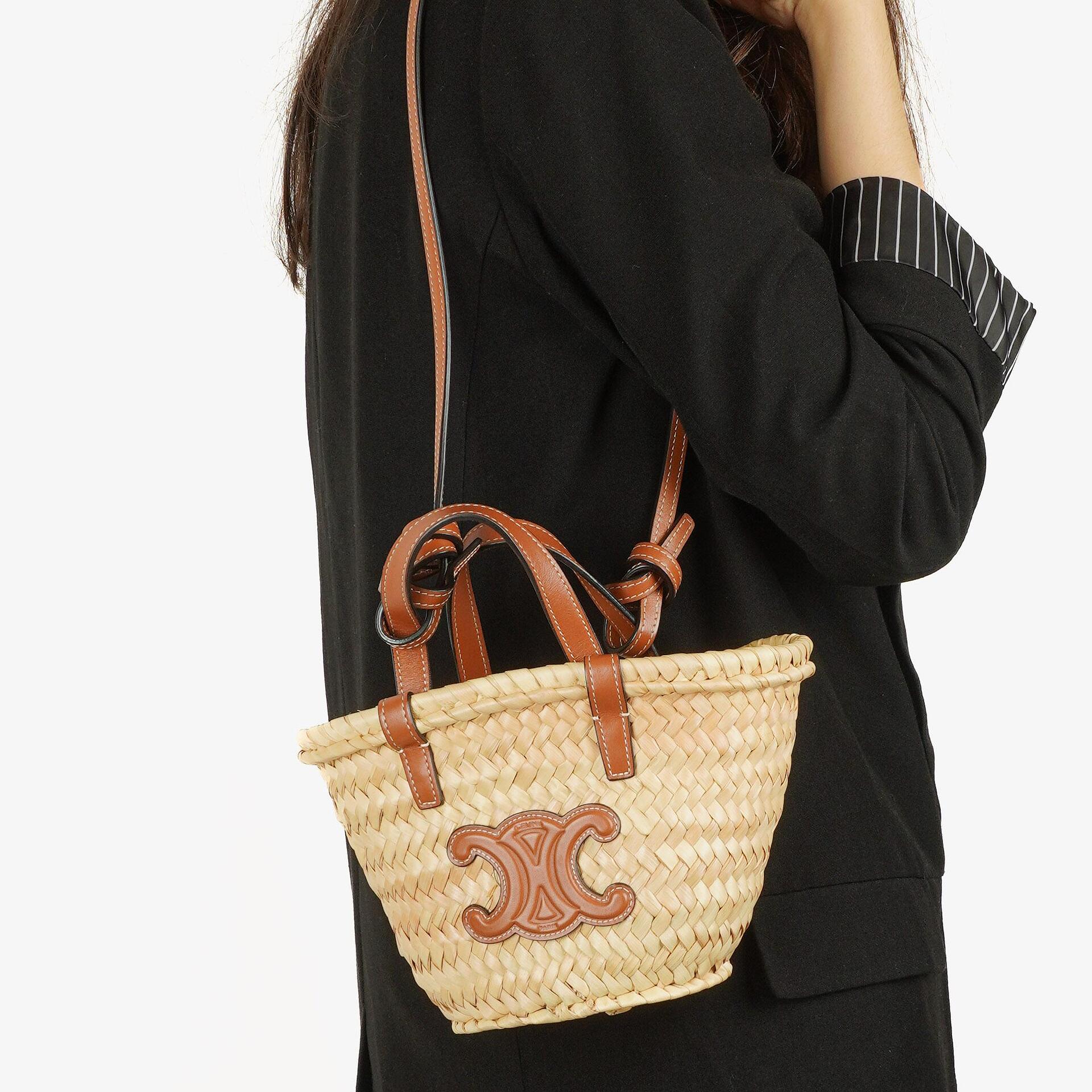 Celine Palm Leaves Calfskin Classic Triomphe Nano Panier