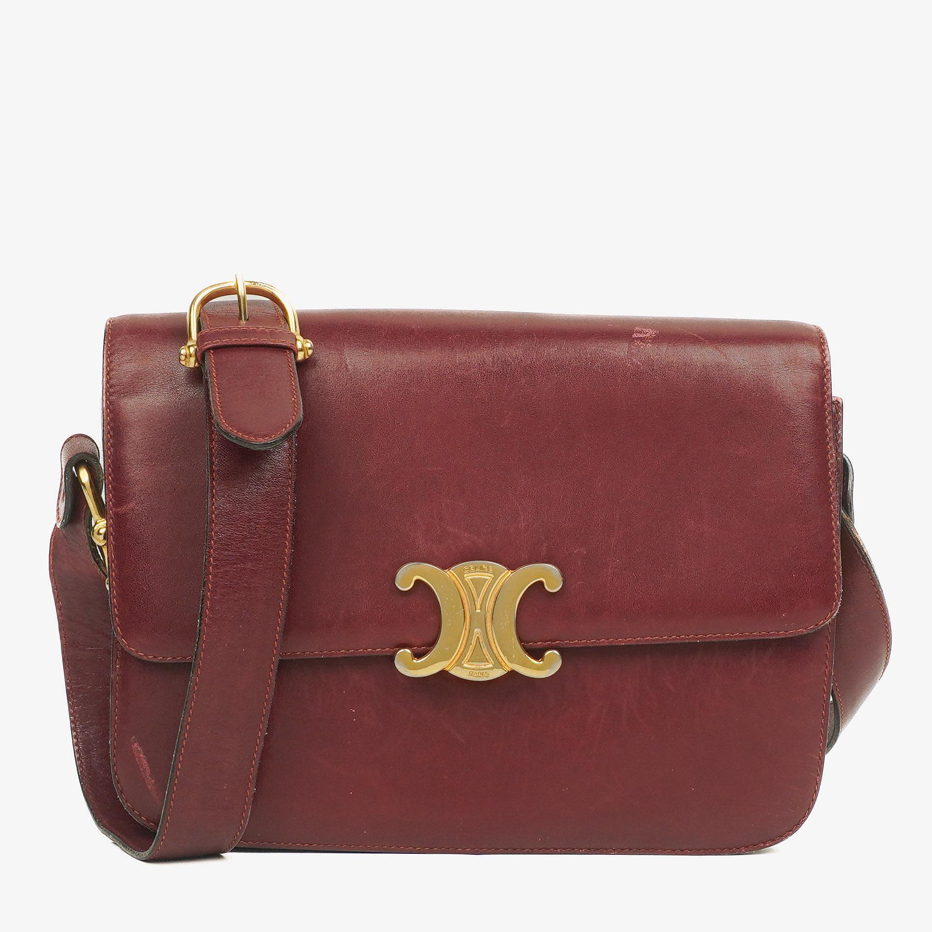 Céline Triomphe Burgundy Shiny Calfskin Shouder Bag