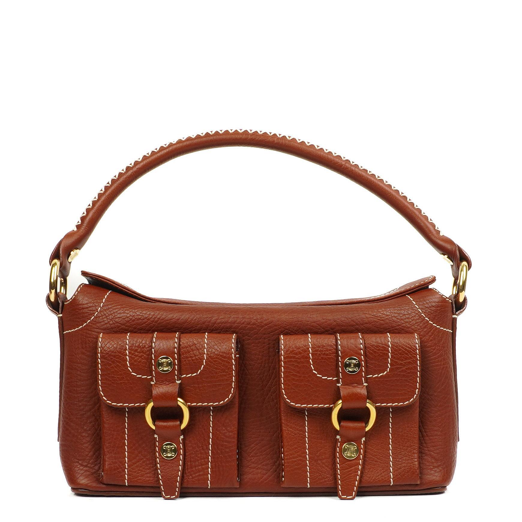 Celine Vintage Brown Textured Leather Shoulder Bag