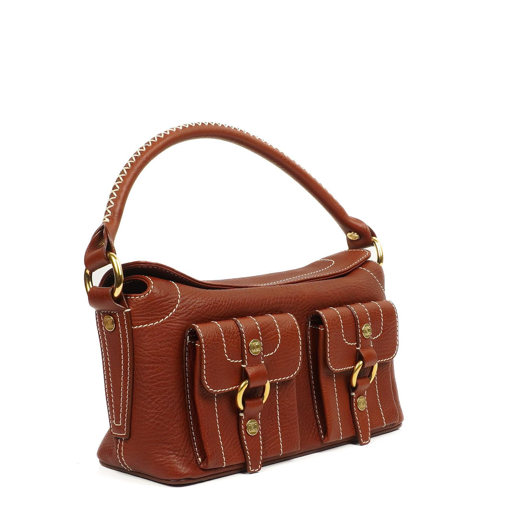 Celine Vintage Brown Textured Leather Shoulder Bag
