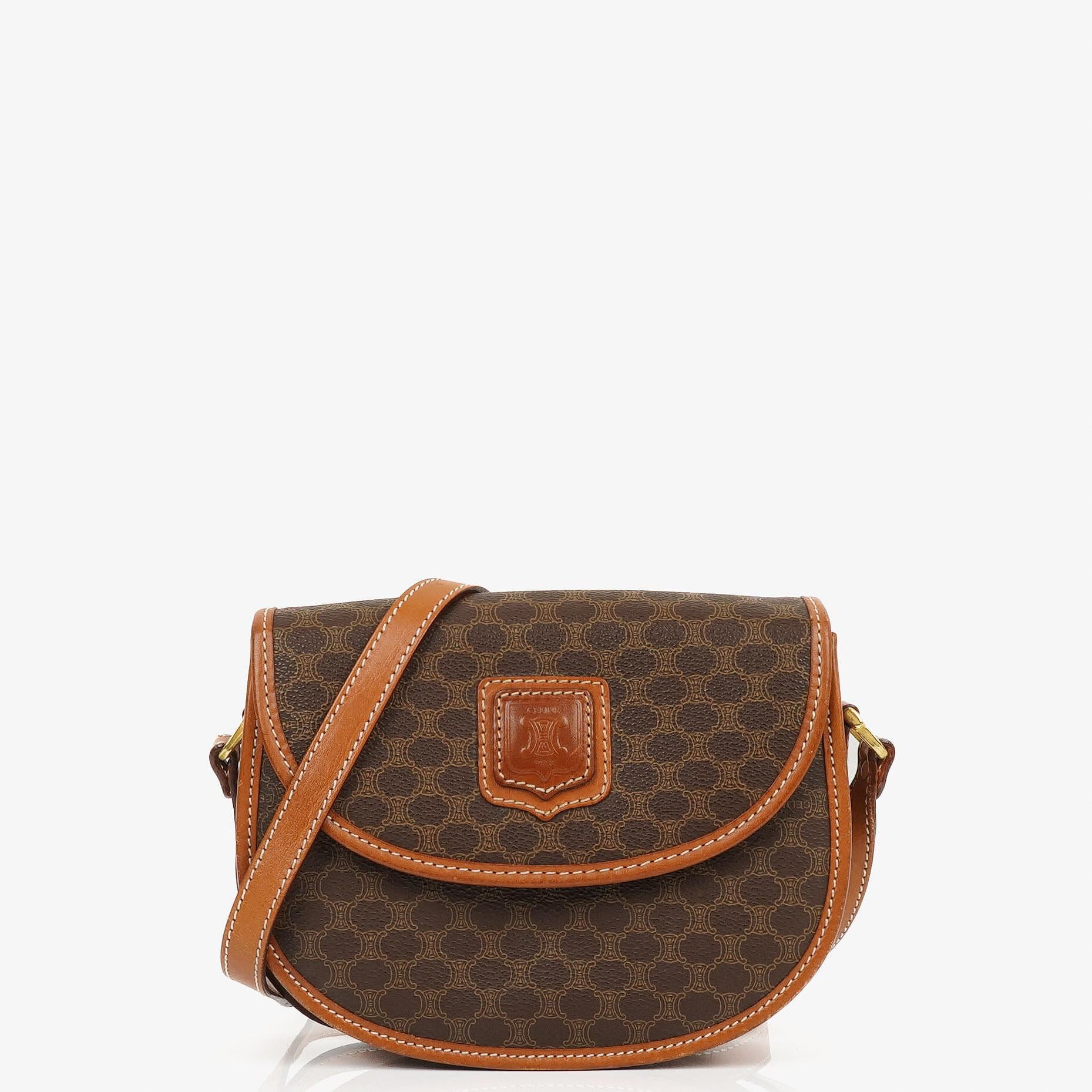 Celine Vintage Macadam Triomphe Brown Crossbody Bag