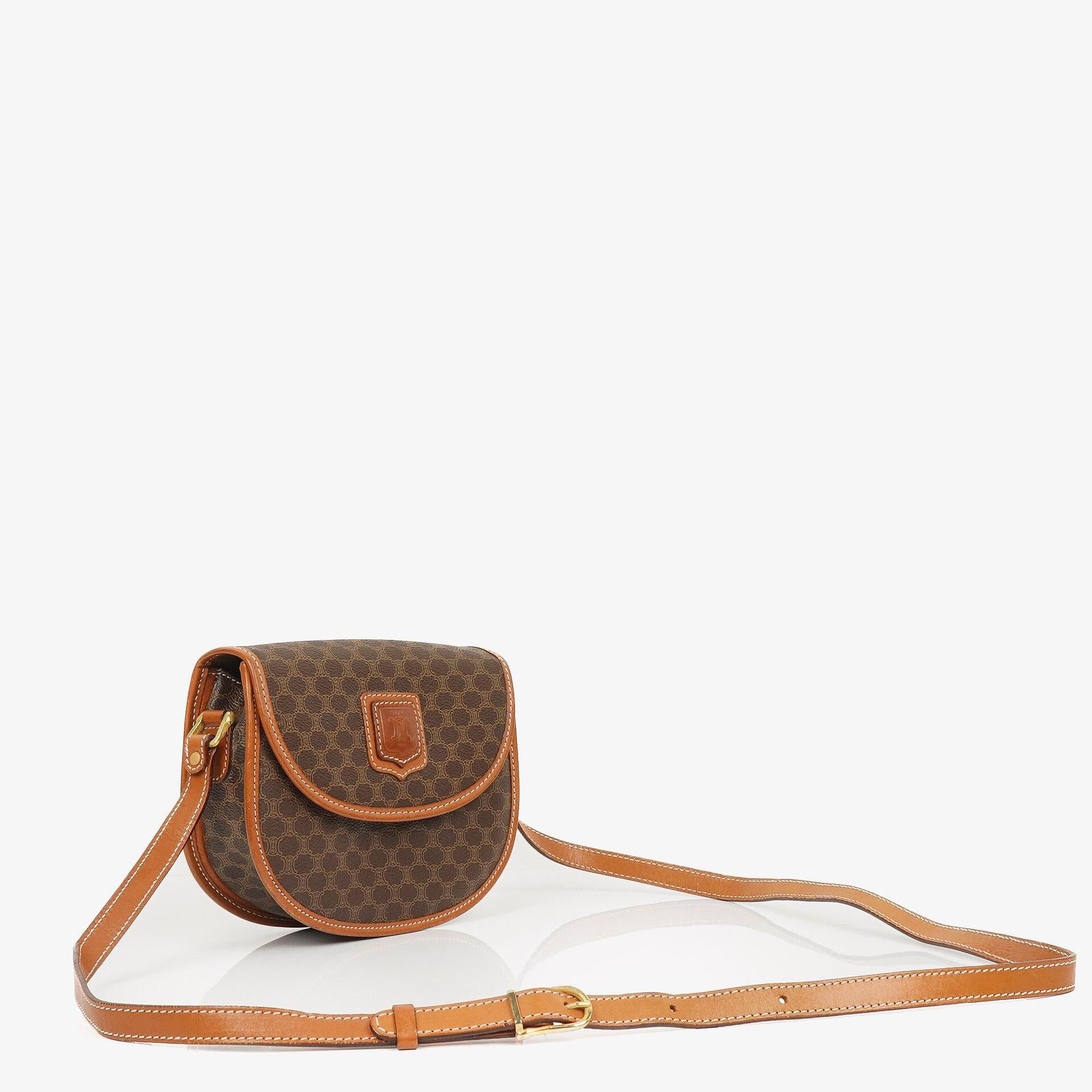 Celine Vintage Macadam Triomphe Brown Crossbody Bag