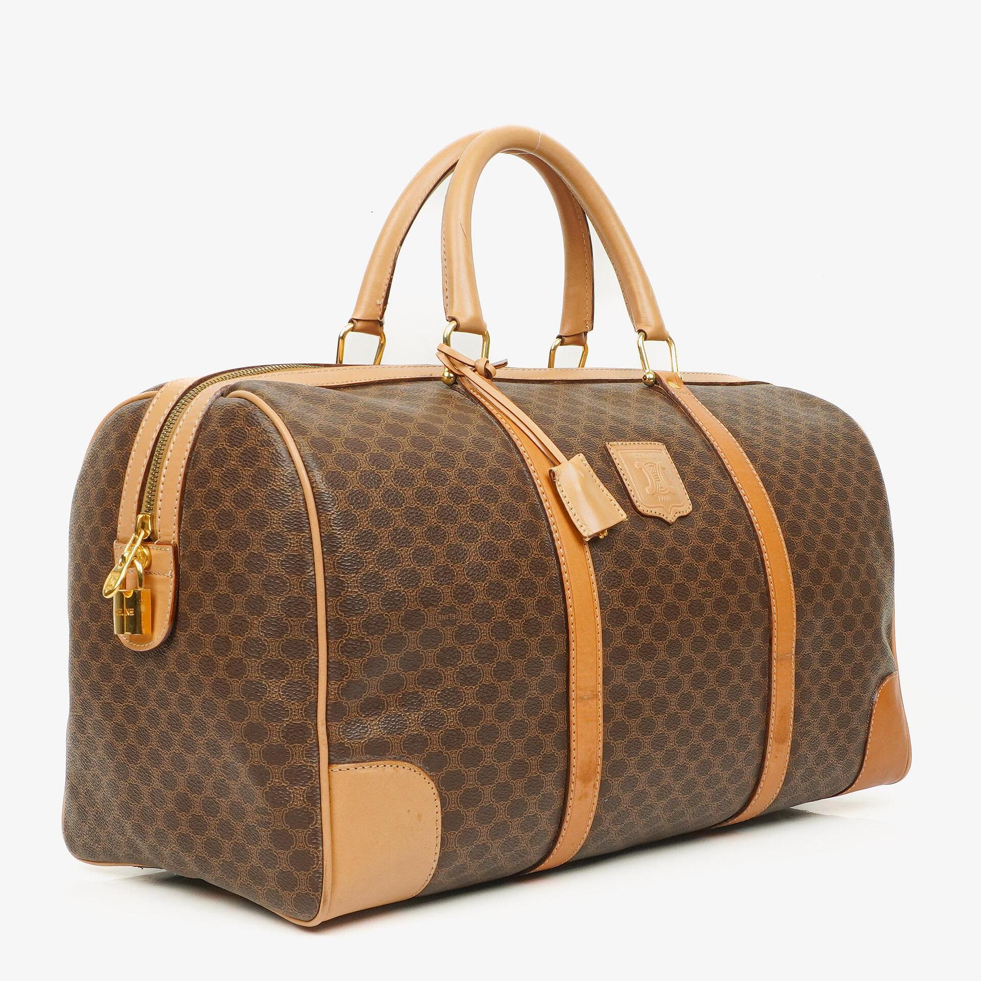 Celine Vintage Macadam Triomphe Brown Travel Bag