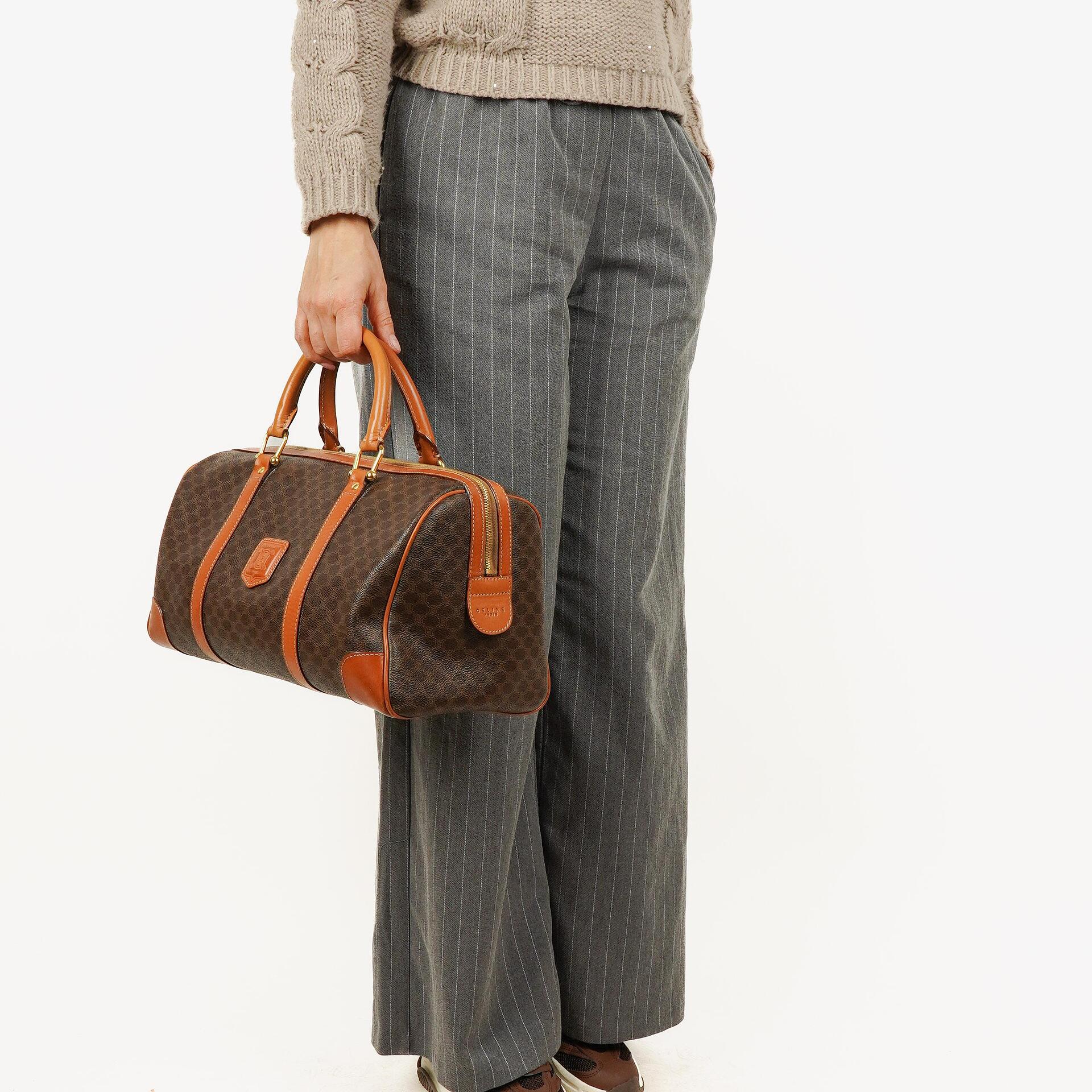 Celine Vintage Macadam Triomphe Brown Travel Bag