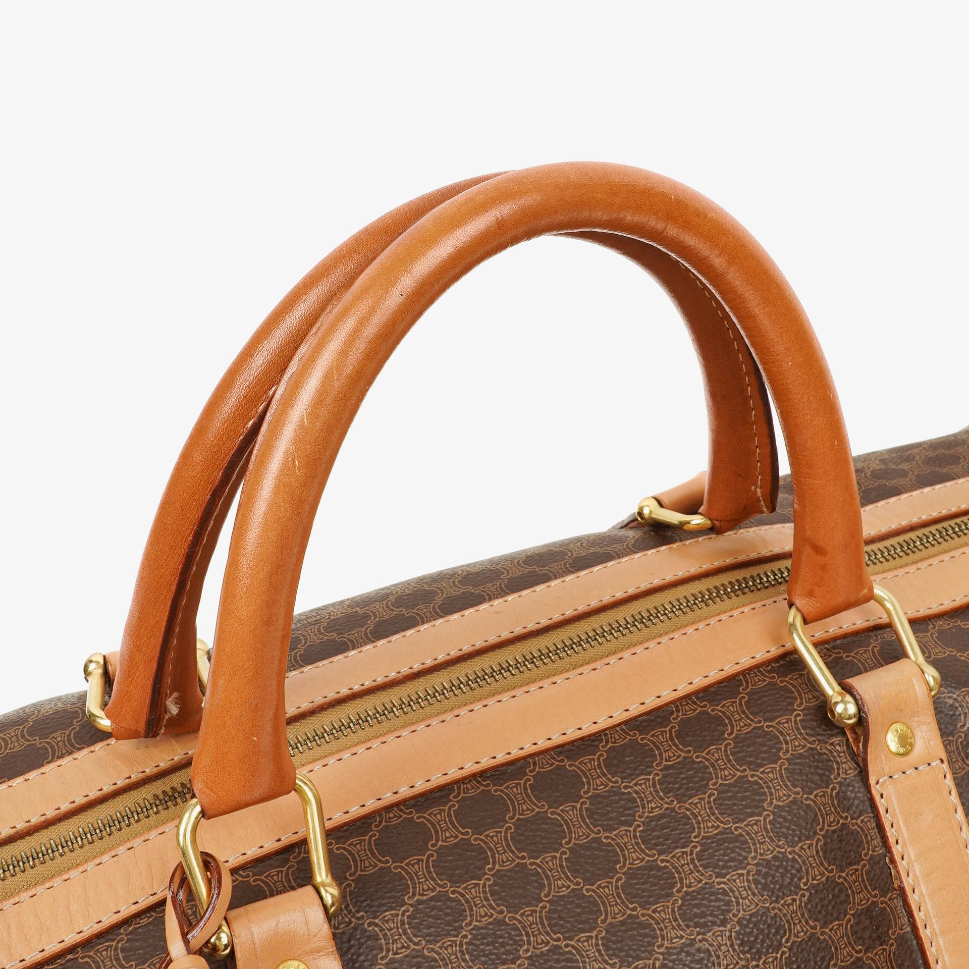 Celine Vintage Macadam Triomphe Brown Travel Bag