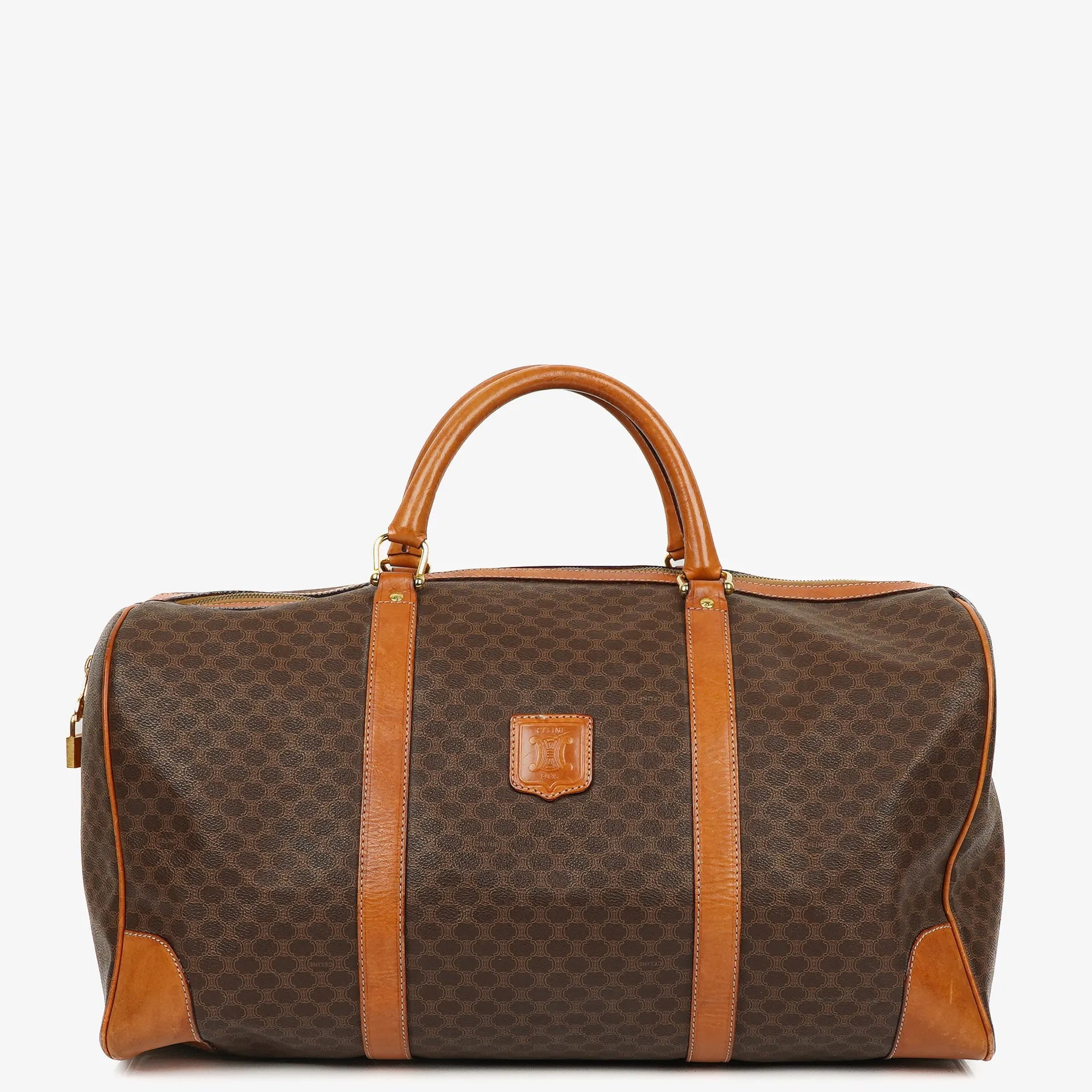 Celine Vintage Macadam Triomphe Brown Travel Bag