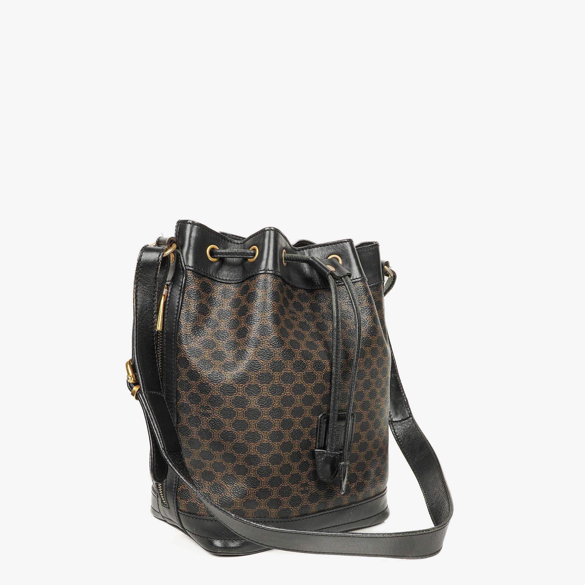 Celine Vintage Macadam Triomphe Drawstring Bucket Bag
