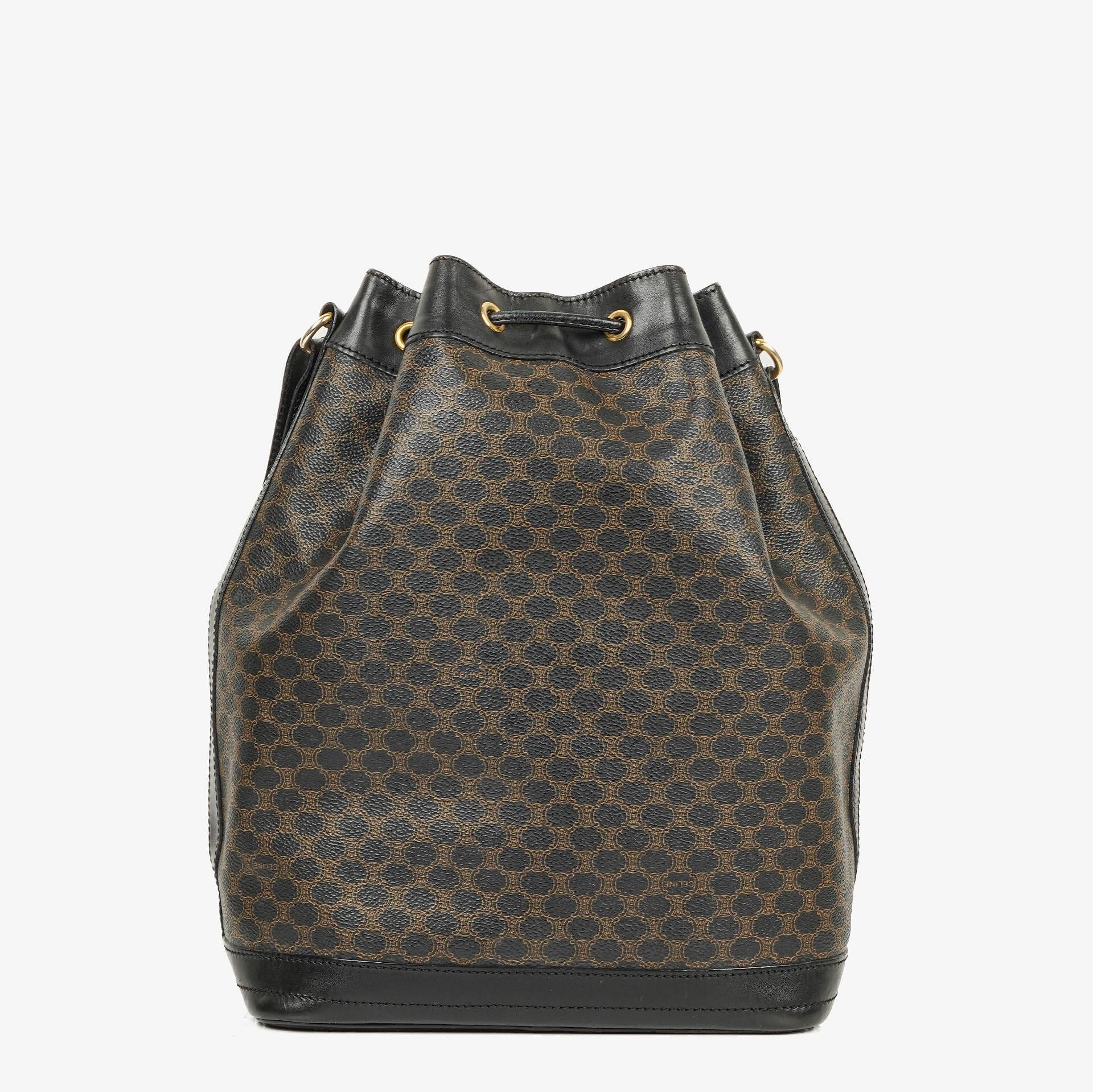 Celine Vintage Macadam Triomphe Drawstring Bucket Bag