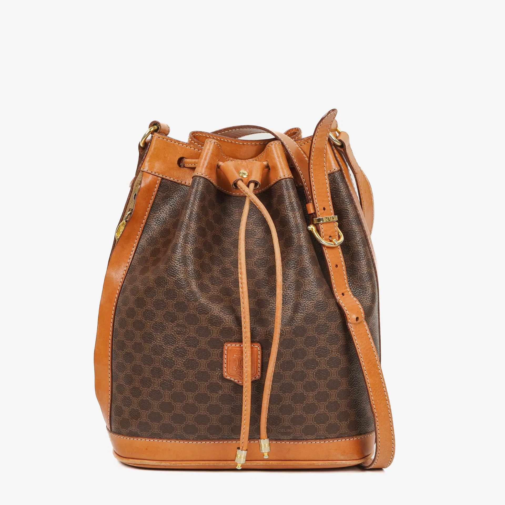 Celine Vintage Macadam Triomphe Drawstring Bucket Bag