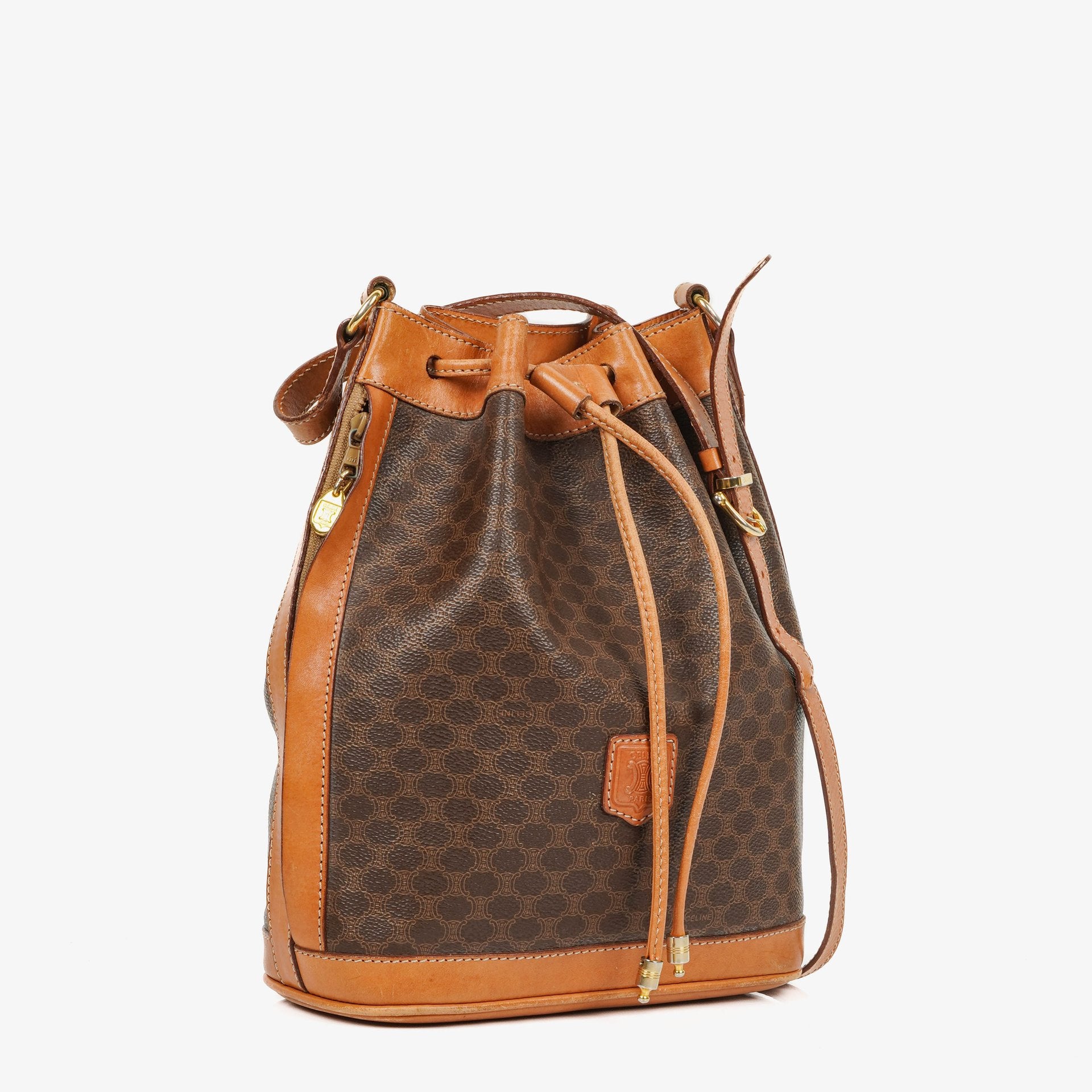 Celine Vintage Macadam Triomphe Drawstring Bucket Bag