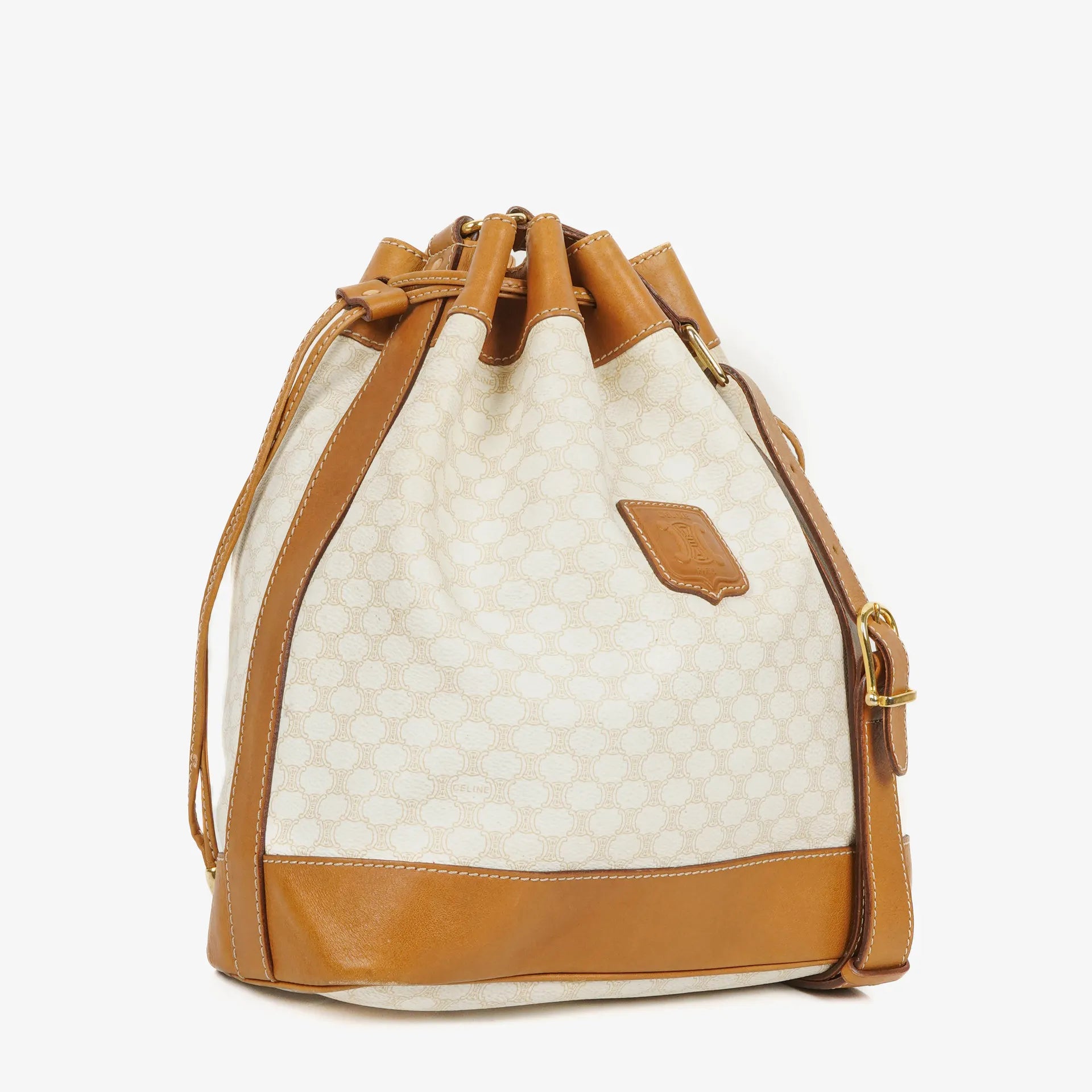 Celine Vintage Macadam Triomphe Drawstring Bucket Bag