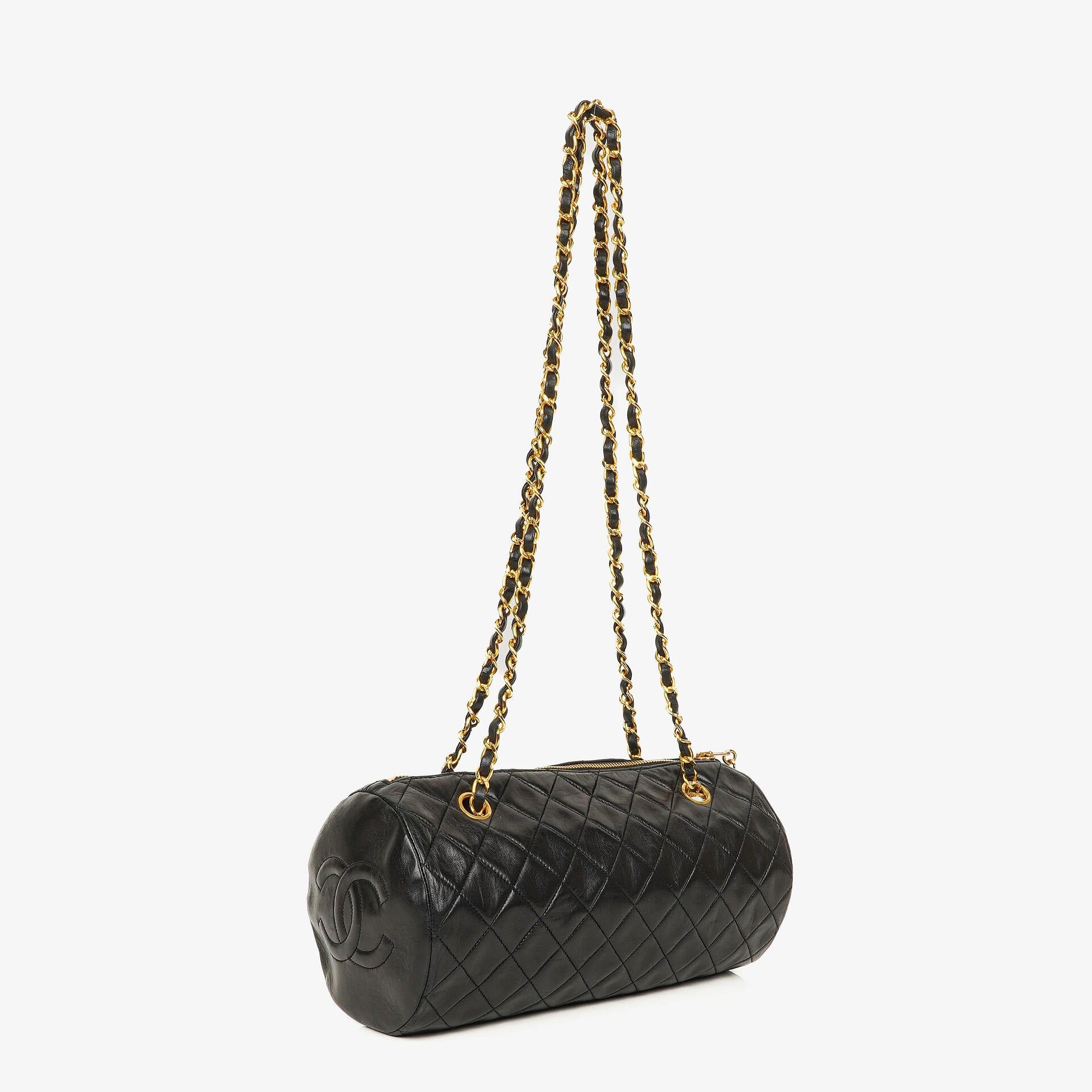 Chanel Barrel Black Quilted Leather Shoulder Bag