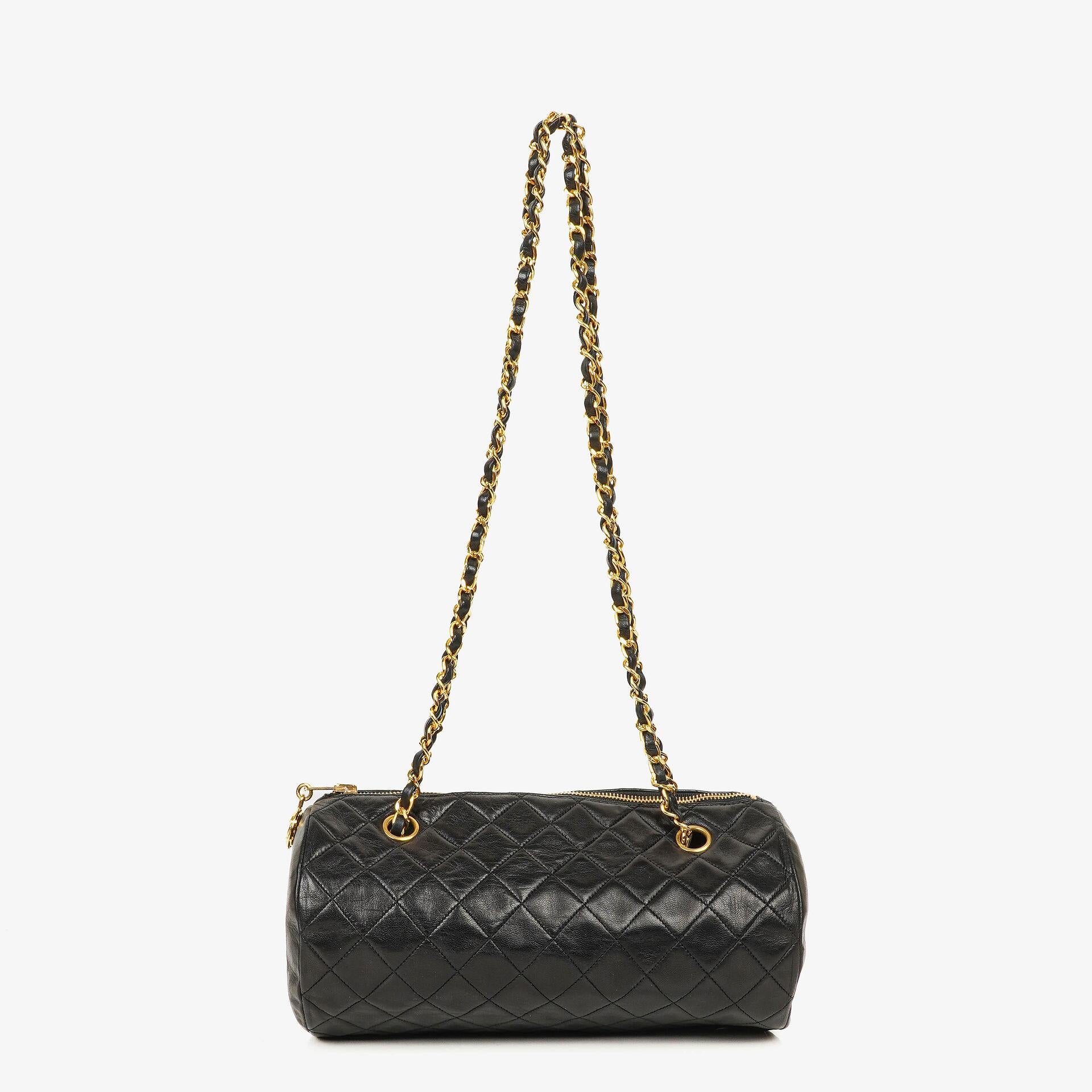 Chanel Barrel Black Quilted Leather Shoulder Bag