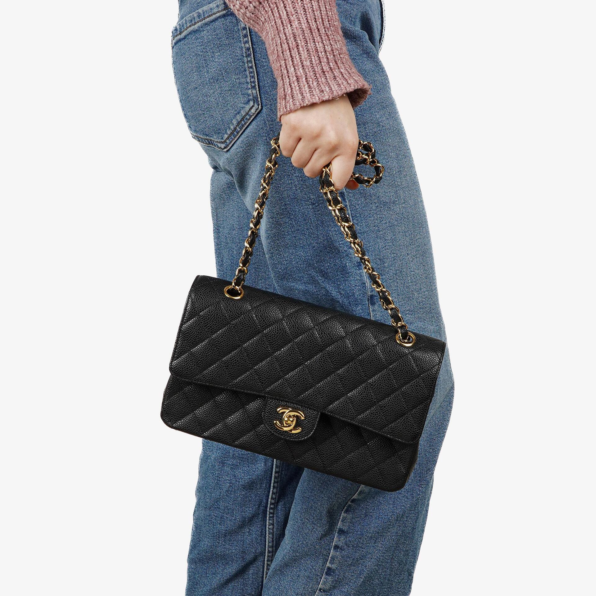 Chanel Medium Classic Double Flap Bag Black Quilted Caviar Leather With Gold-Tone Hardware, 2009-2010