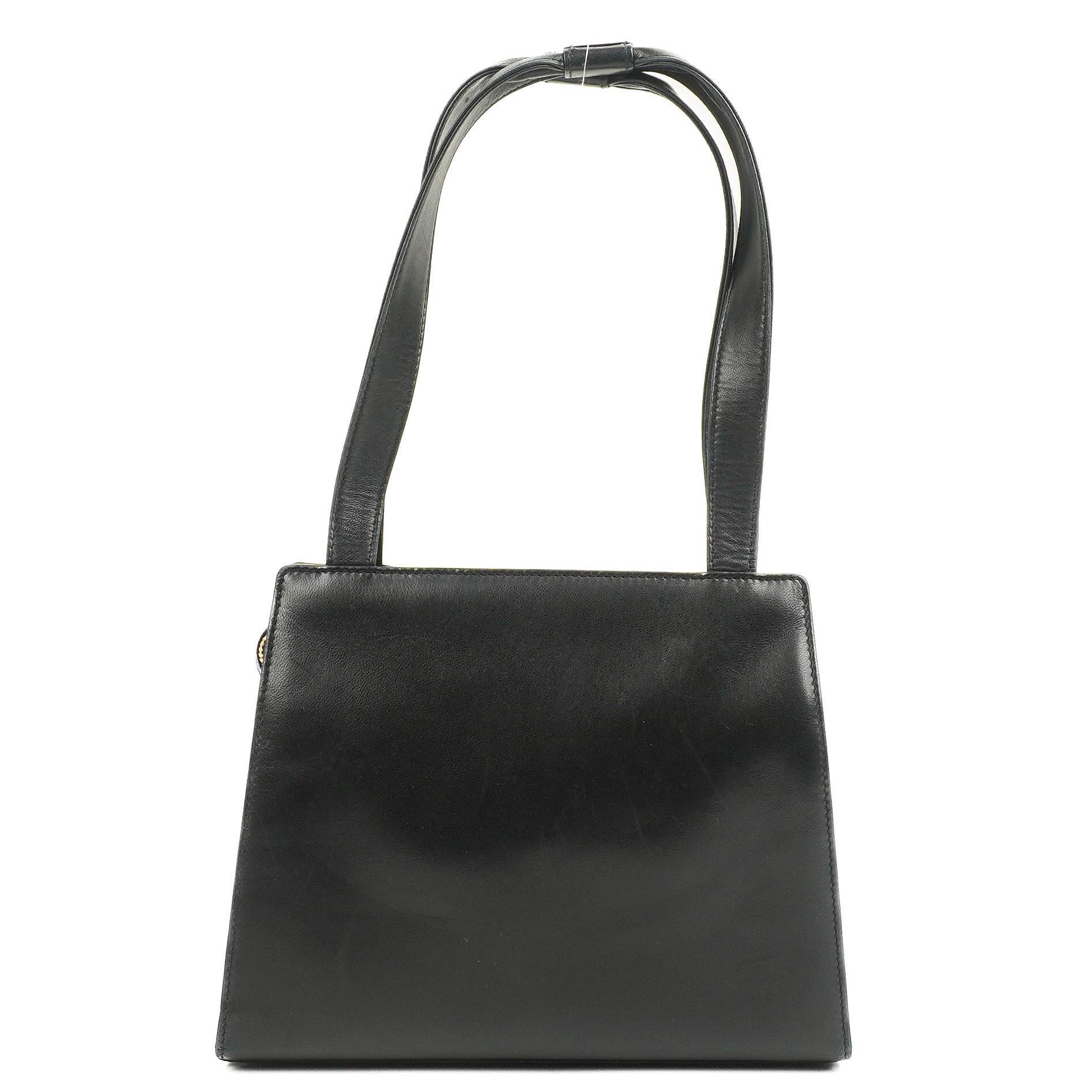 Chanel Black Leather Camellia Top Handle Bag