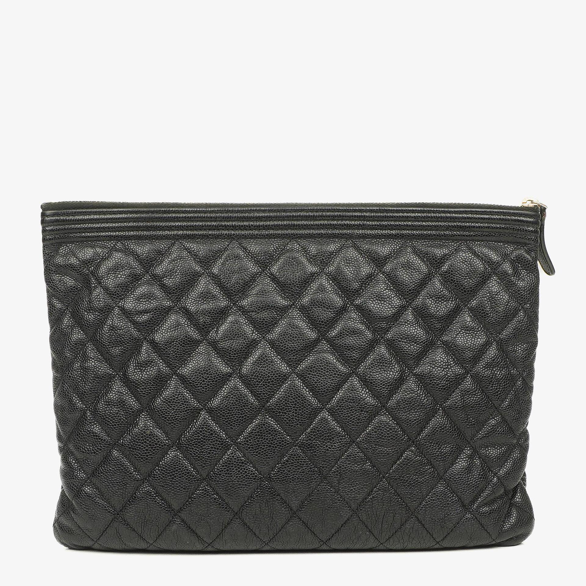 Chanel Black Quilted Leather Caviar Boy Medium Clutch