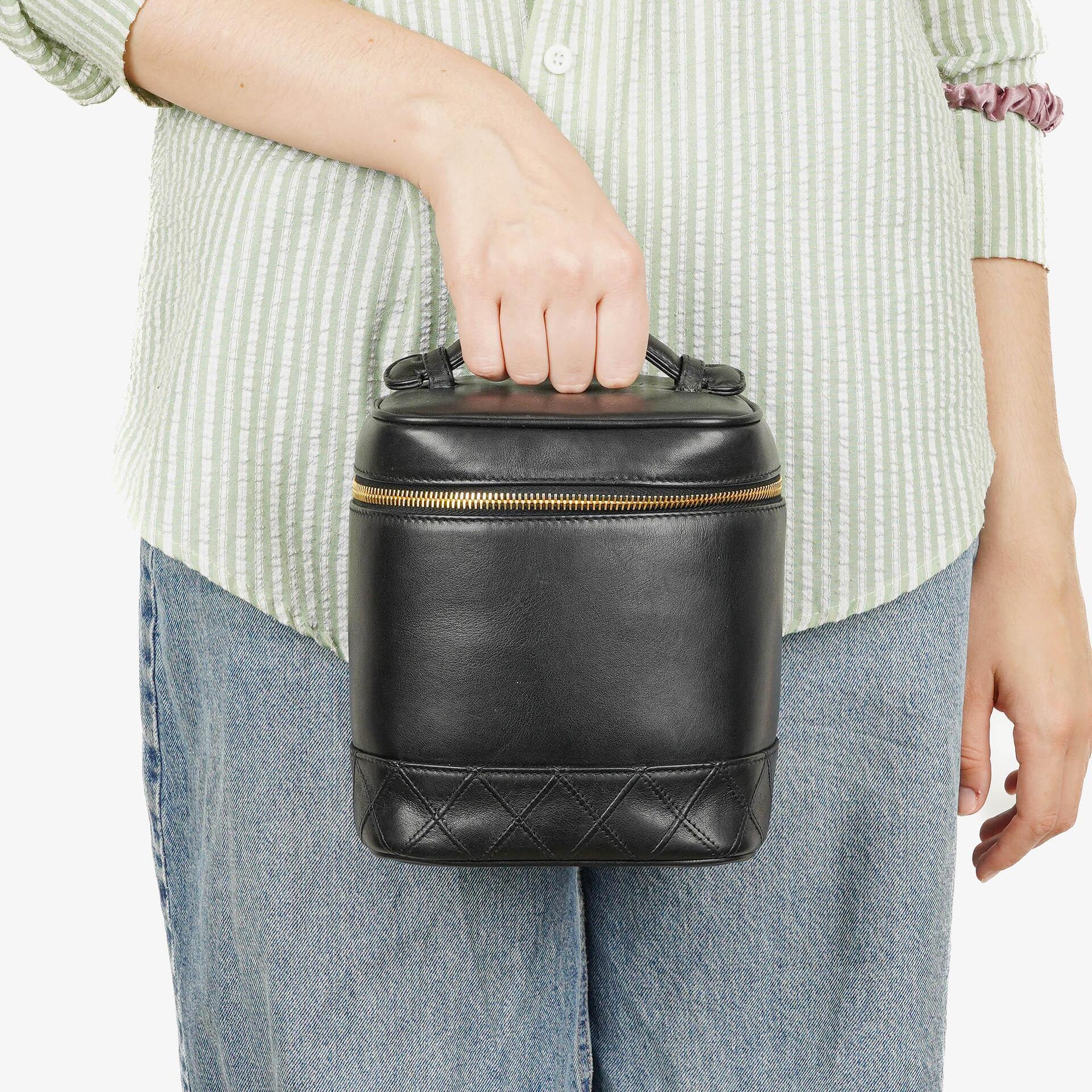 Chanel Black Quilted Leather Vanity Case