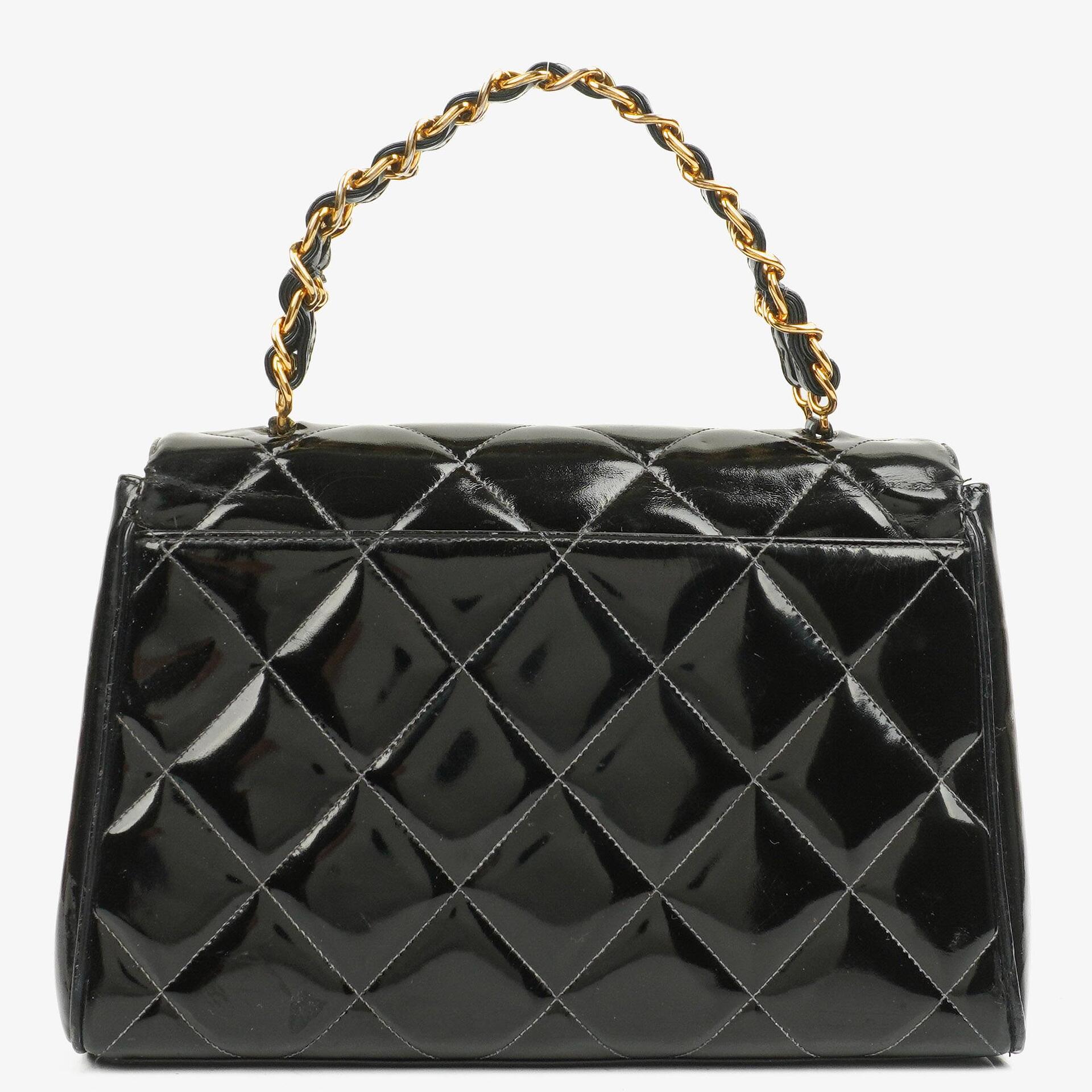 Chanel Black Quilted Patent Leather CC Flap Double Chain Bag