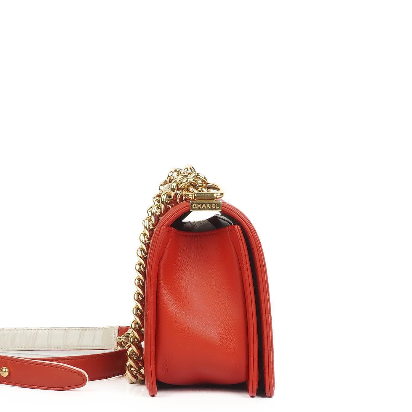 Chanel Boy Red Flap Leather Bag