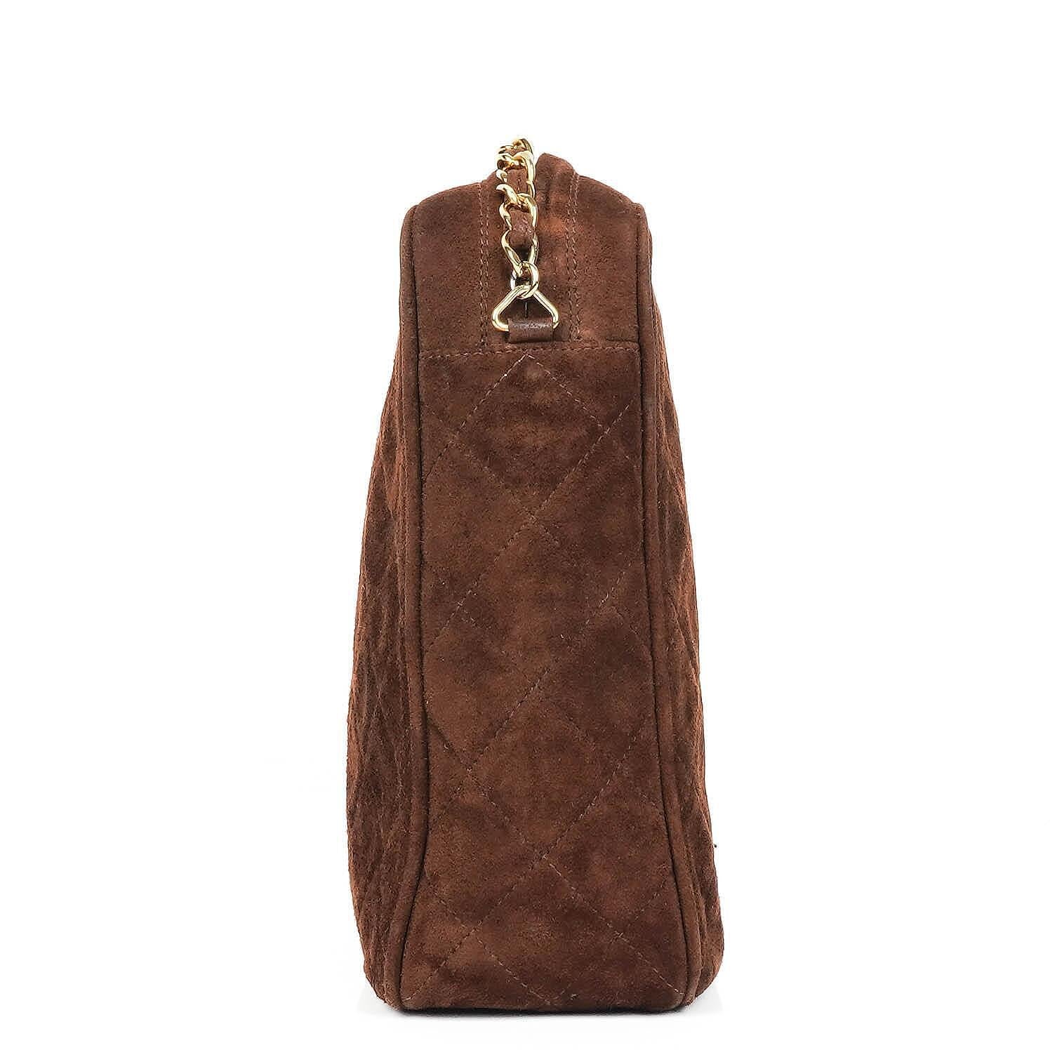 Chanel Camera Tassel Vintage Bag In Brown Quilted Suede