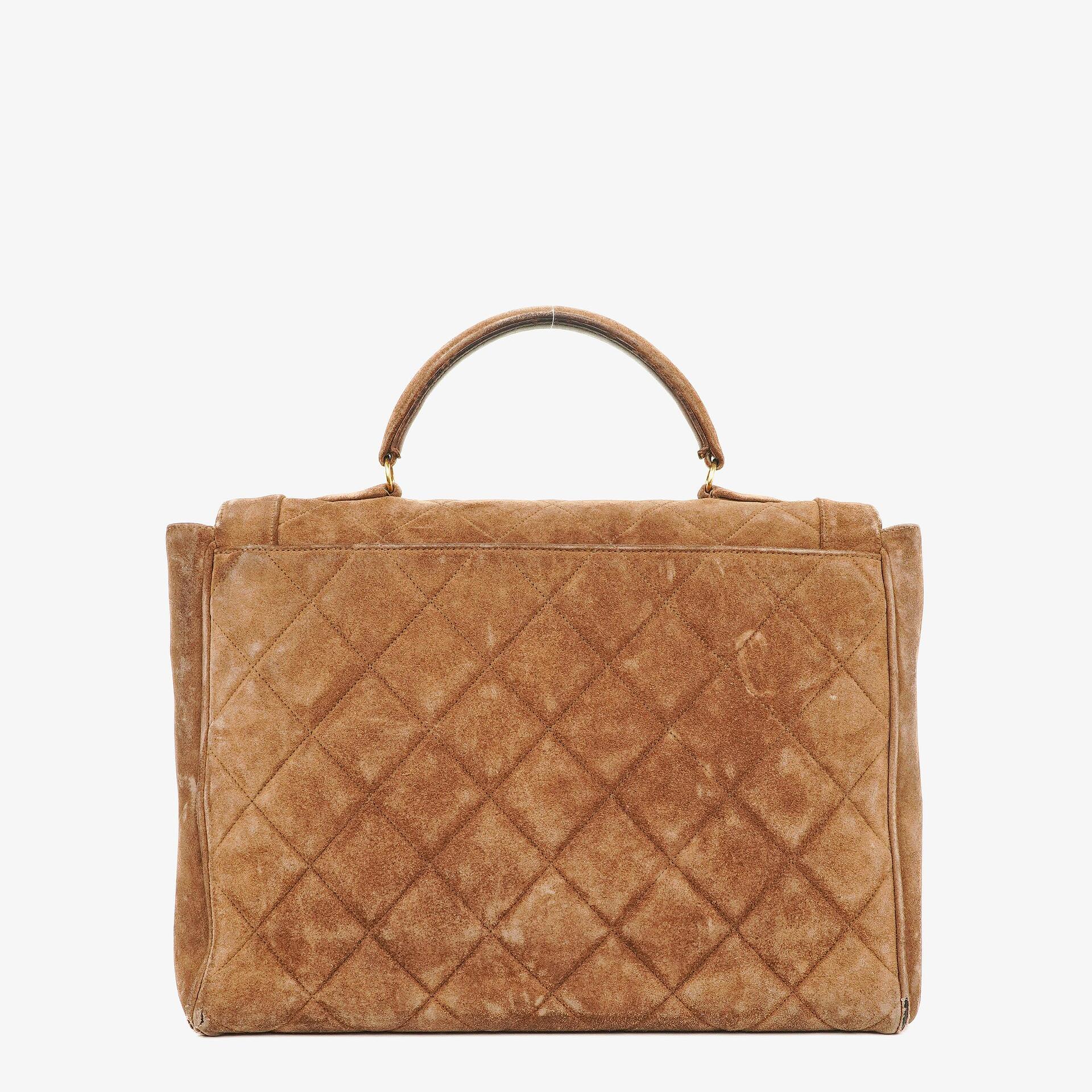 Chanel CC Logo Brown Suede Top Handle