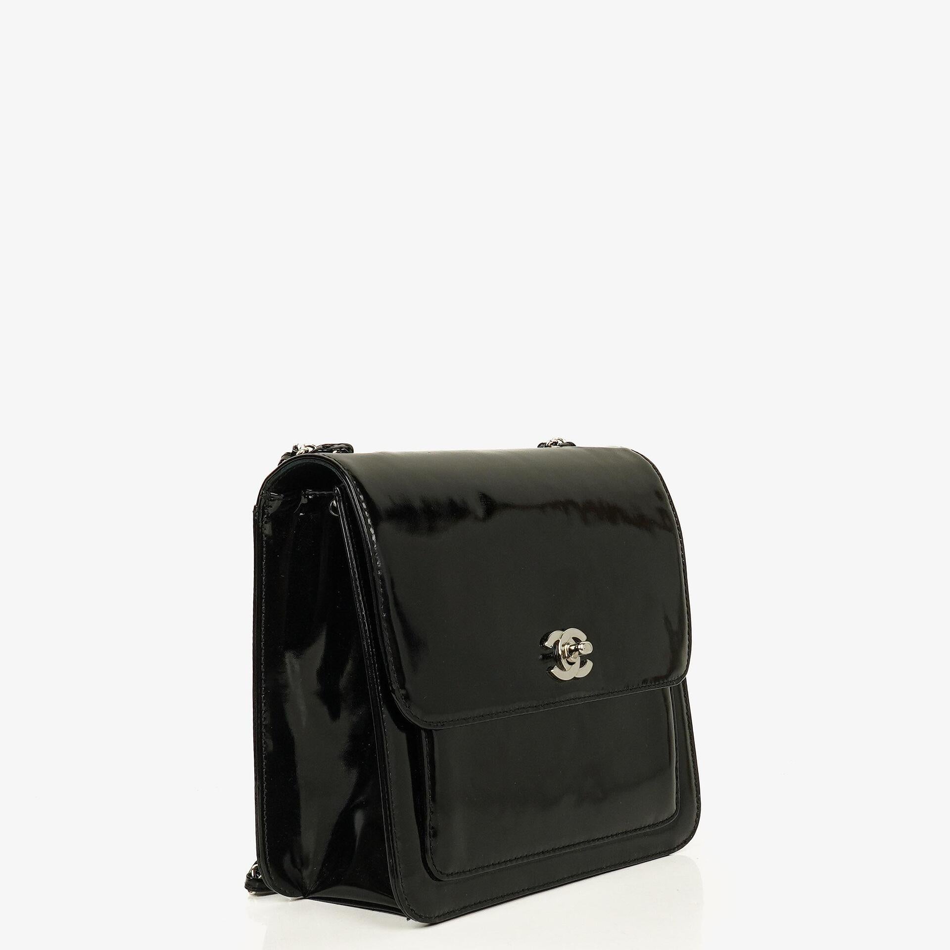 Chanel CC Square Black Patent Leather Flap Bag