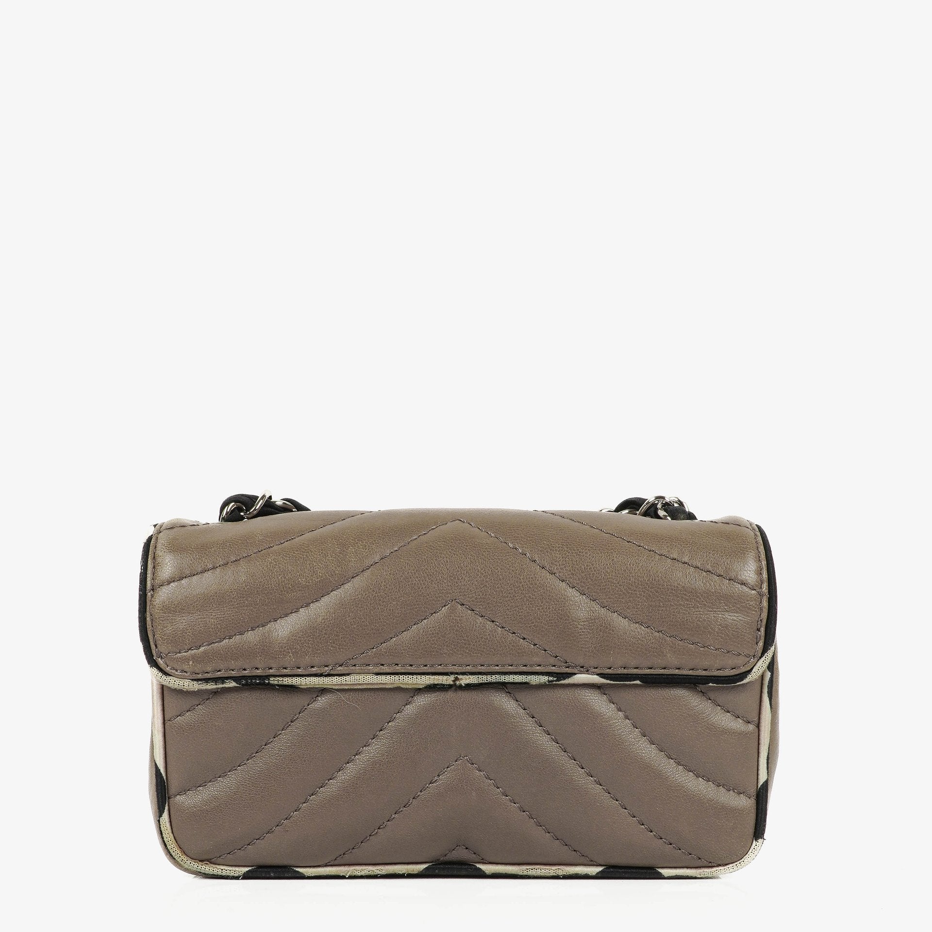 Chanel Chevron Mini Flap Quilted Lambskin And Printed Silk Trim With Silver Hardware