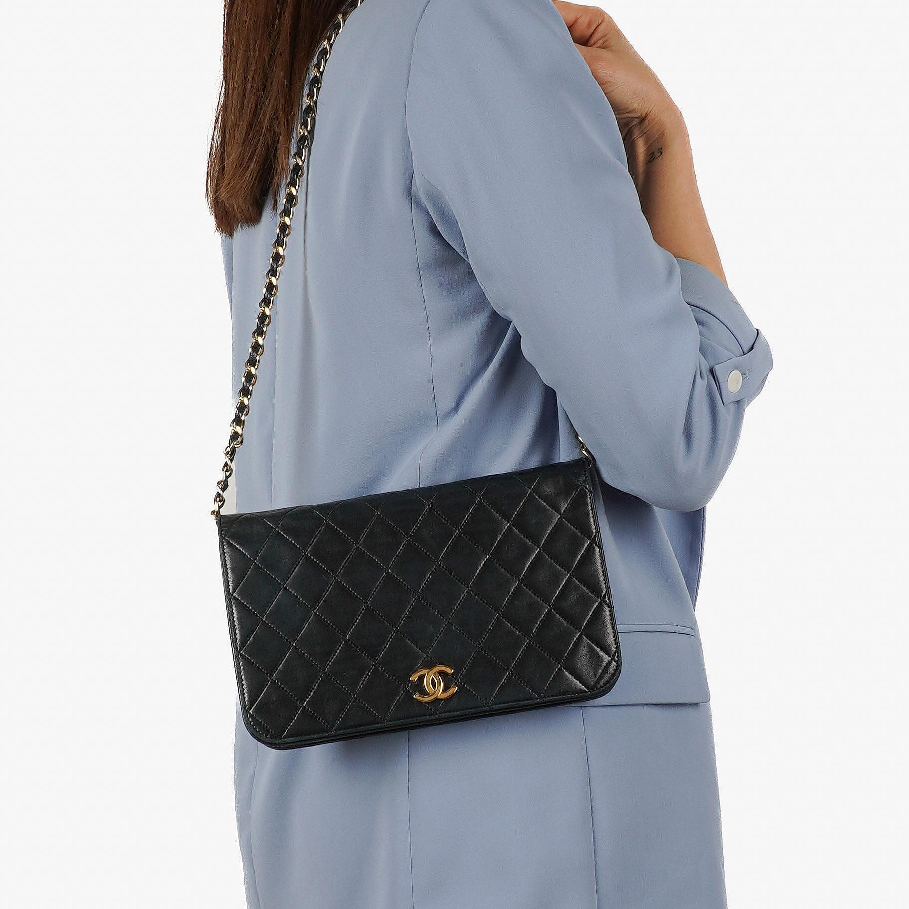 Chanel Classic Black Quilted Lambskin Full Flap Bag With 24K Gold-Plated Hardware