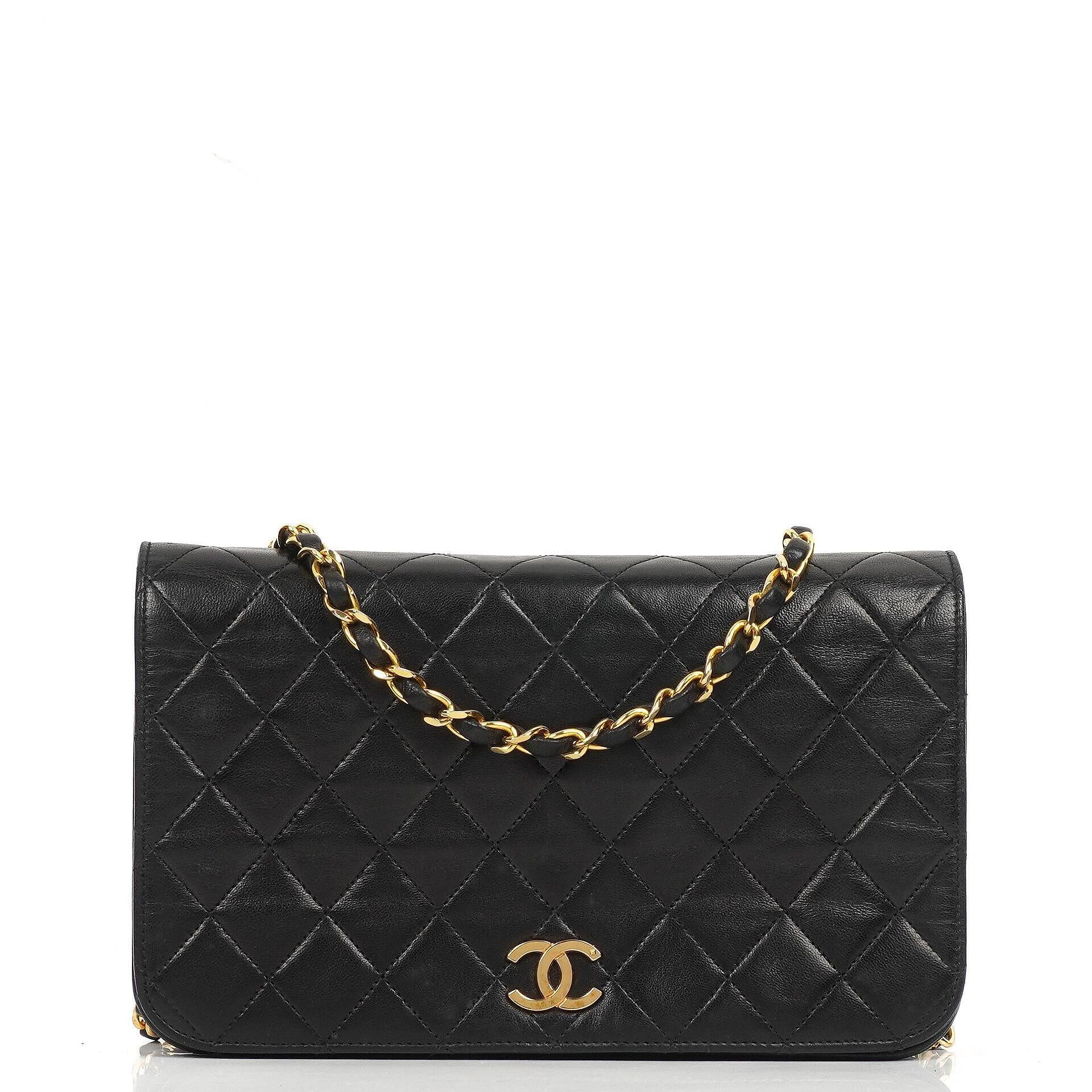 Chanel Classic Black Quilted Lambskin Full Flap Bag With 24K Gold-Plated Hardware