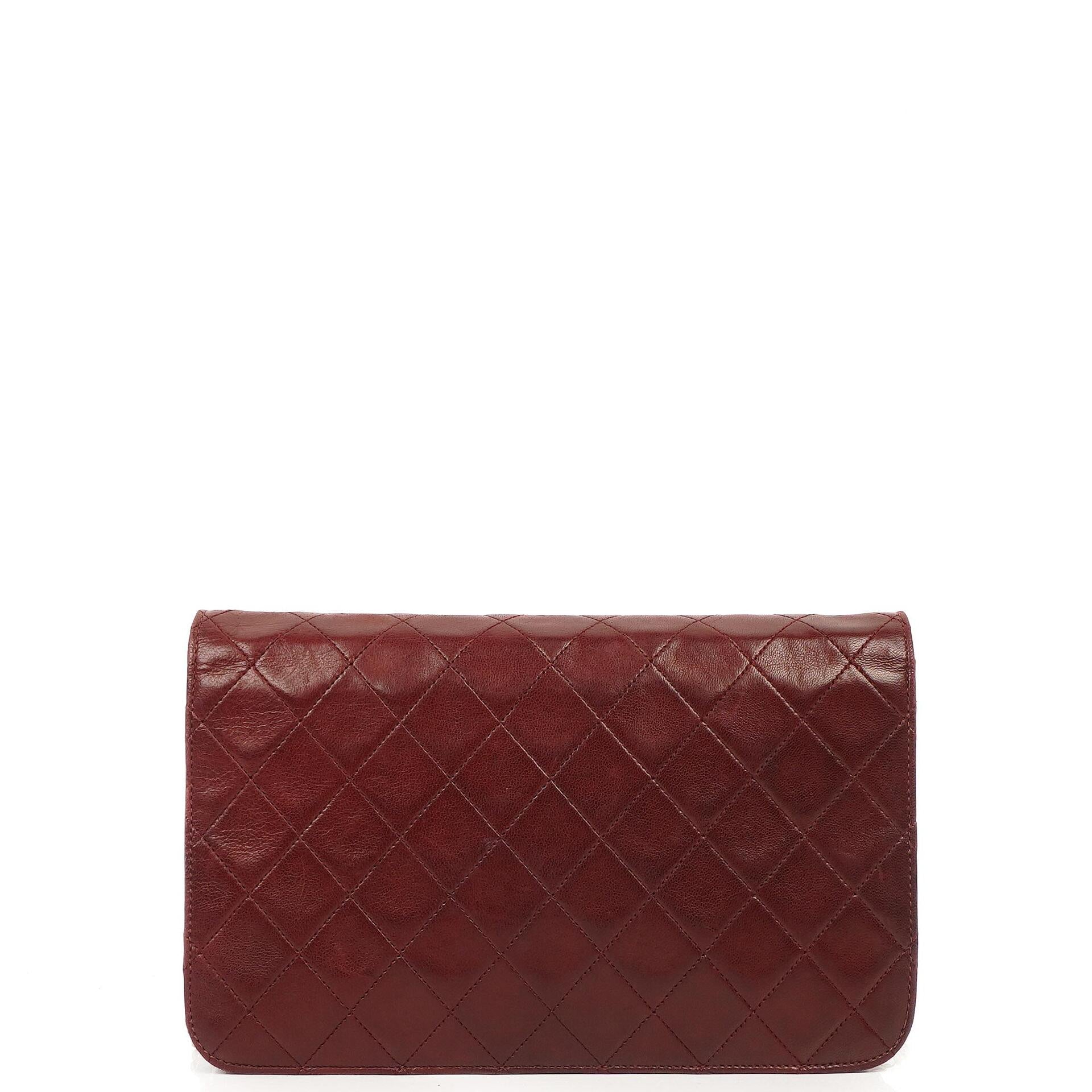Chanel Classic Burgundy Quilted Lambskin Full Flap Bag With 24K Gold-Plated Hardware