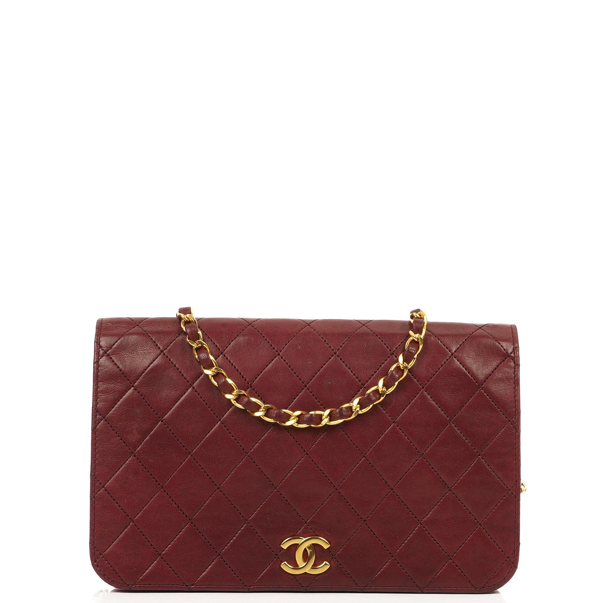 Chanel Classic Burgundy Quilted Lambskin Full Flap Bag With 24K Gold-Plated Hardware