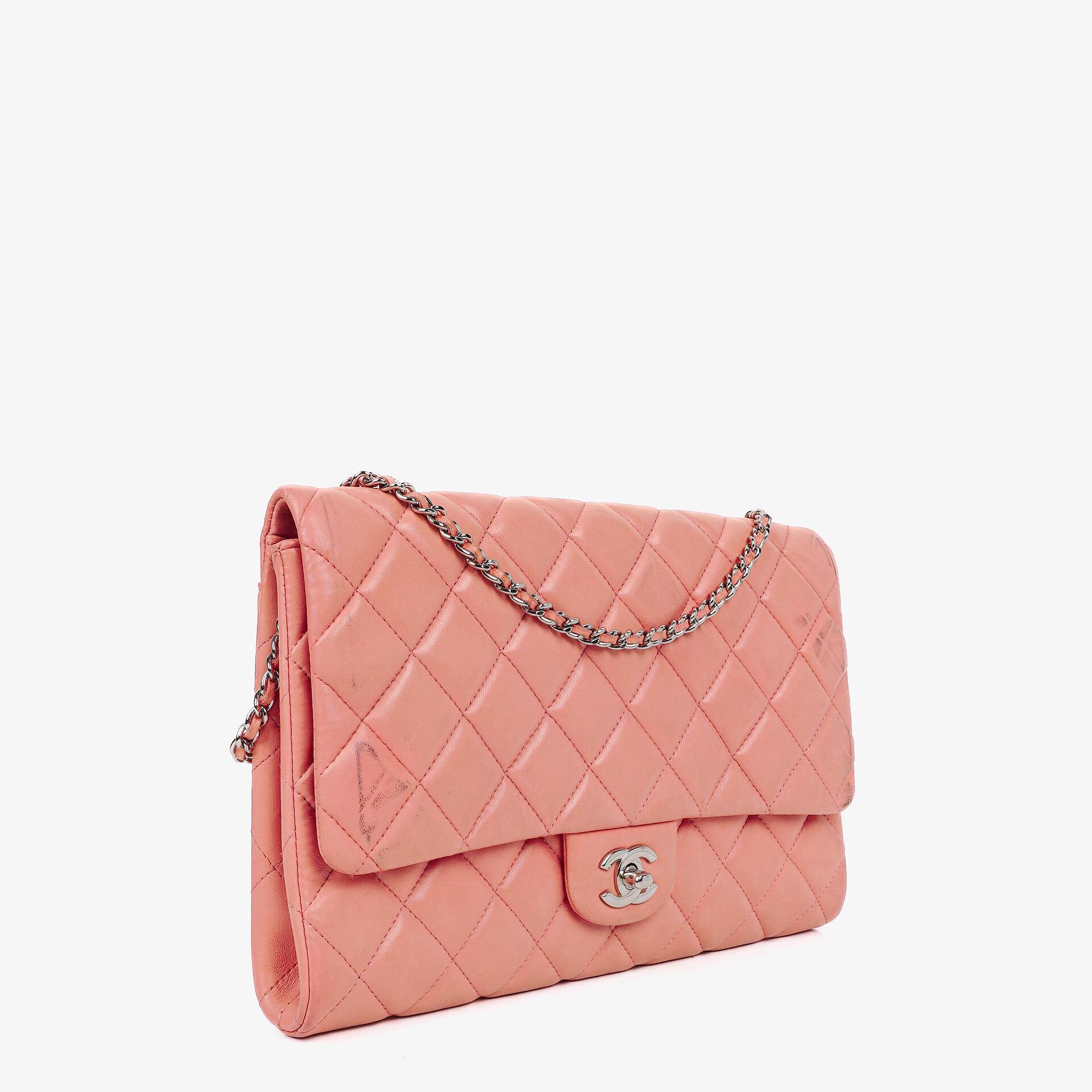 Chanel Classic Flap Clutch With Chain Quilted Leather With Silver-Tone Hardware