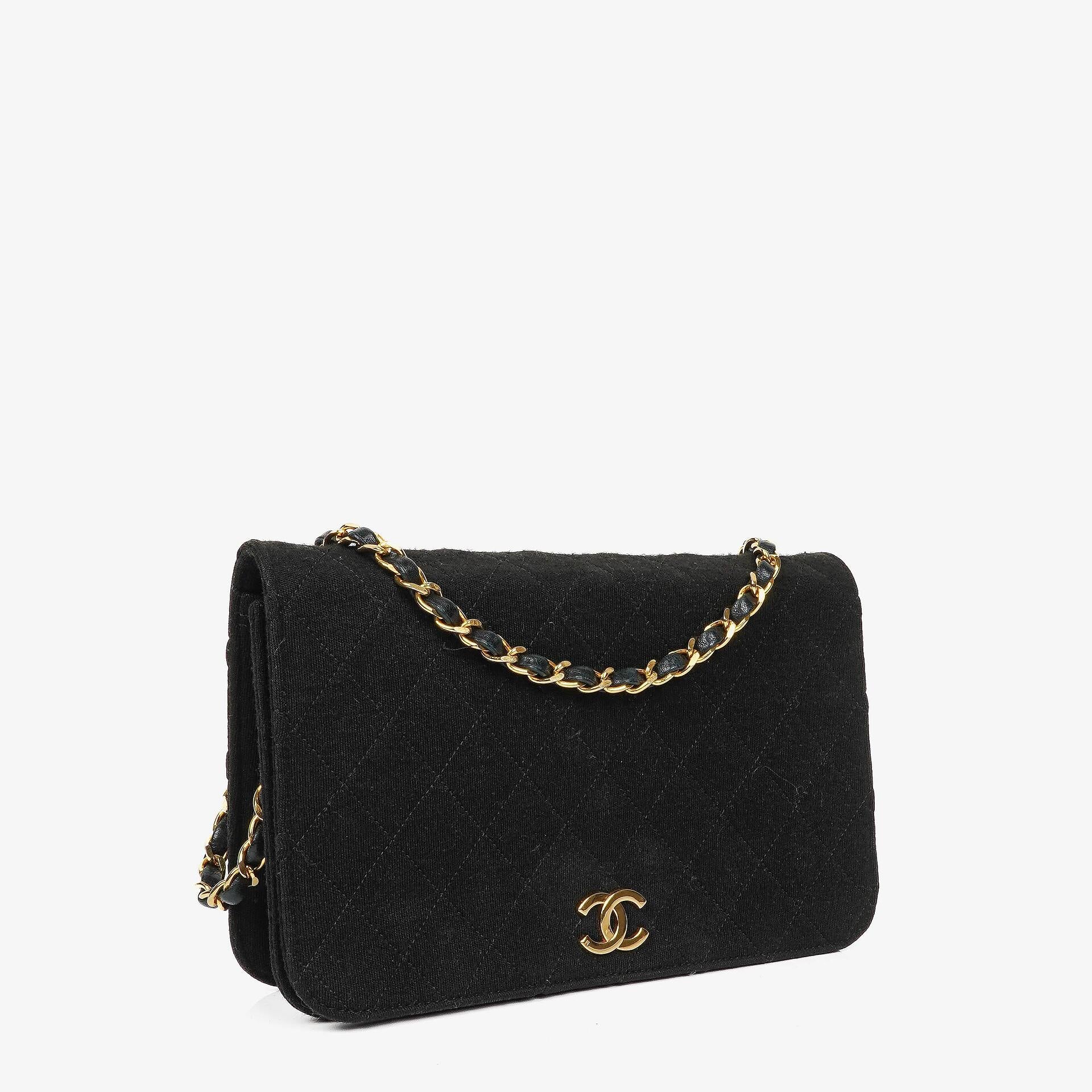Chanel Classic Full Flap Bag Black Quilted Jersey And Leather 24K Gold-Plated Hardware