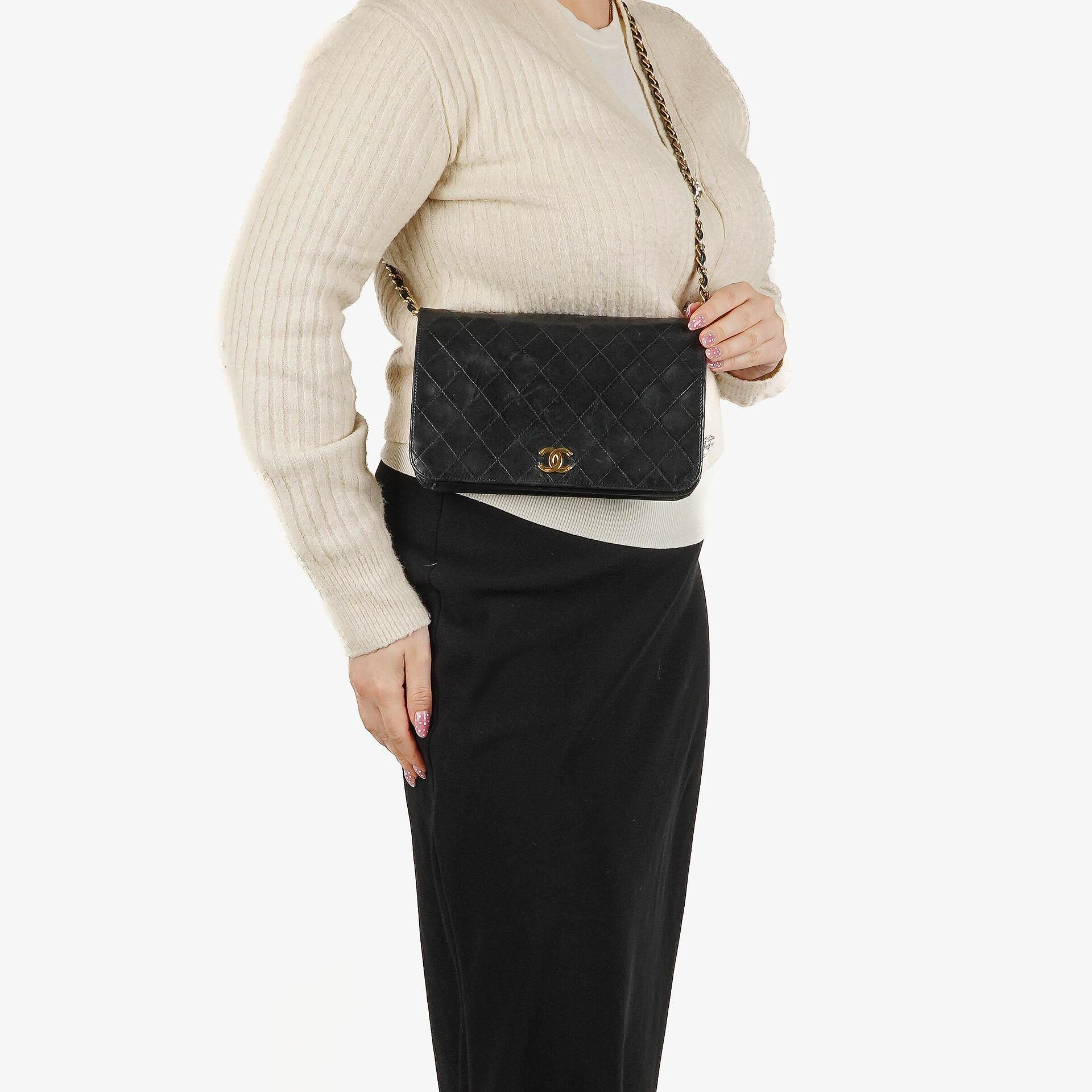 Chanel Classic Full Flap Bag Black Quilted Lambskin 24K Gold-Plated Hardware