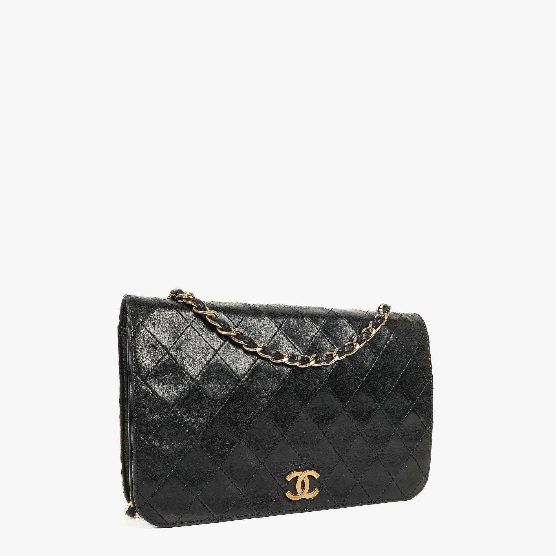 Chanel Classic Full Flap Bag Black Quilted Lambskin 24K Gold-Plated Hardware