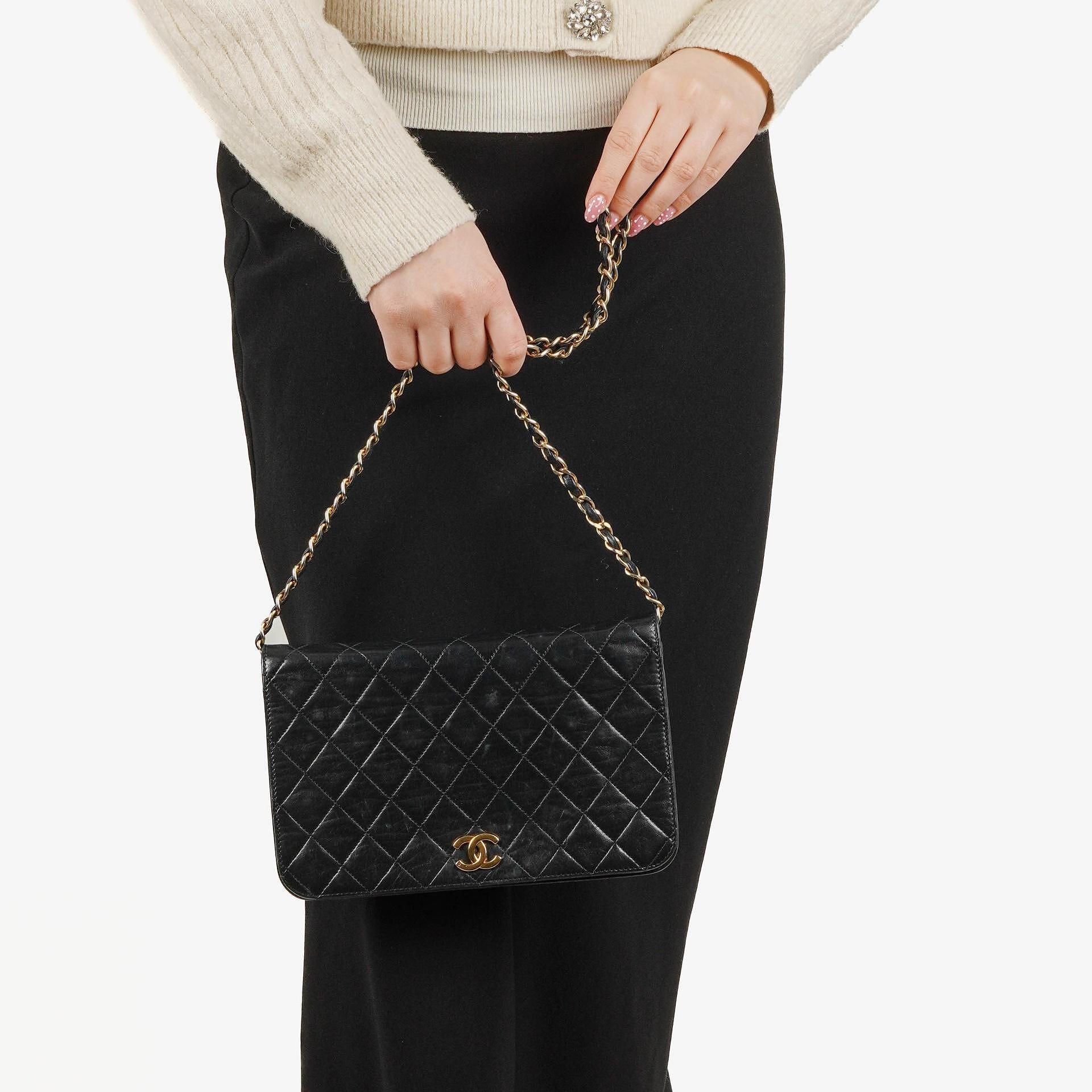 Chanel Classic Full Flap Bag Black Quilted Lambskin 24K Gold-Plated Hardware
