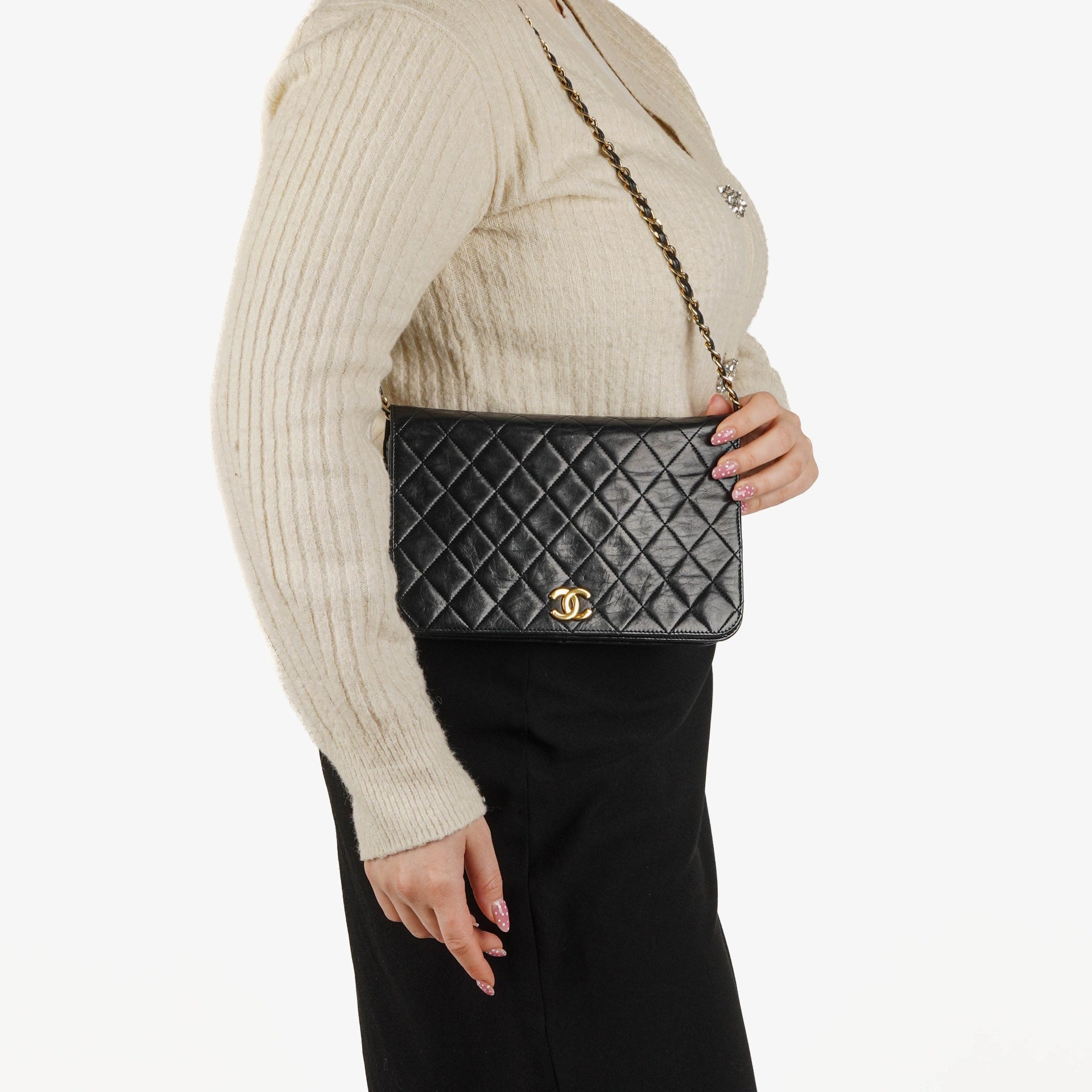 Chanel Classic Full Flap Bag Black Quilted Lambskin 24K Gold-Plated Hardware