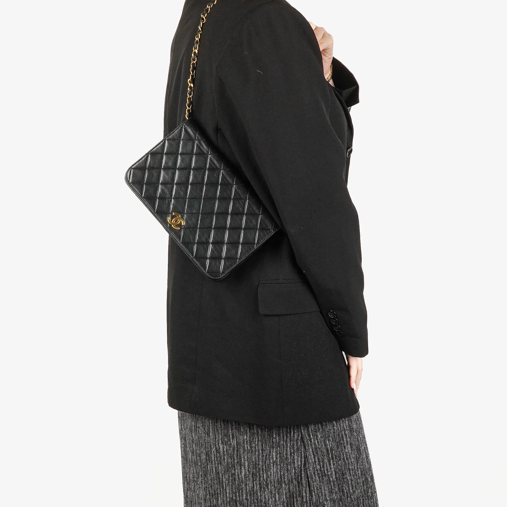 Chanel Classic Full Flap Bag Black Quilted Lambskin 24K Gold-Plated Hardware