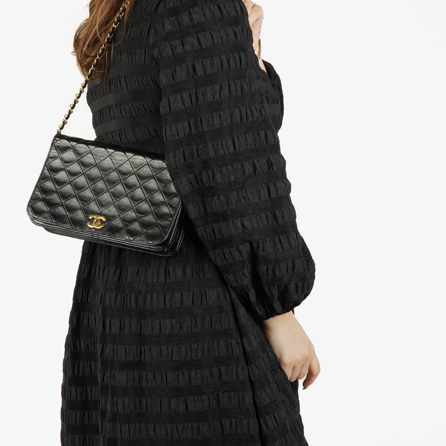 Chanel Classic Full Flap Bag Black Quilted Leather 24K Gold-Plated Hardware