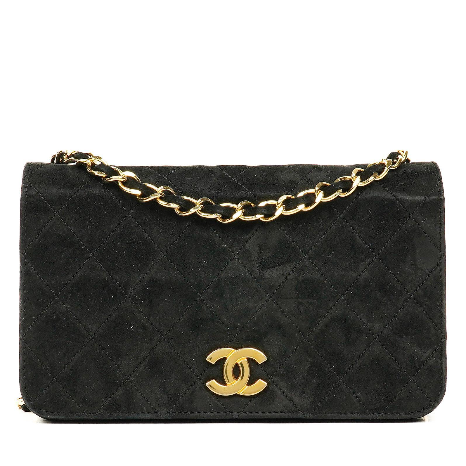 Chanel Classic Full Flap Bag Black Quilted Suede