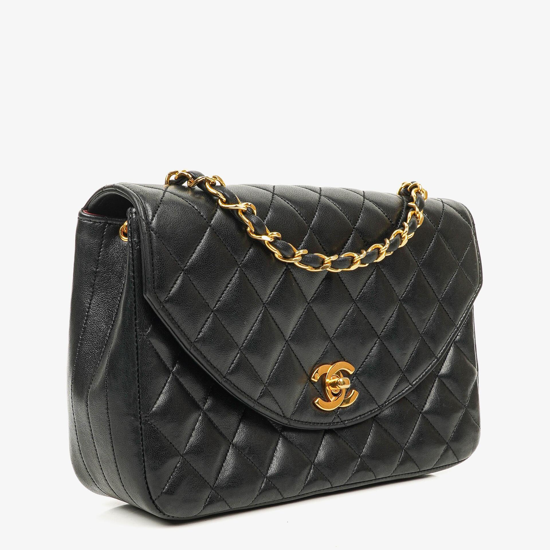Chanel Classic Half-Moon Single Flap Bag Black Quilted Lambskin With 24K Gold-Plated Hardware