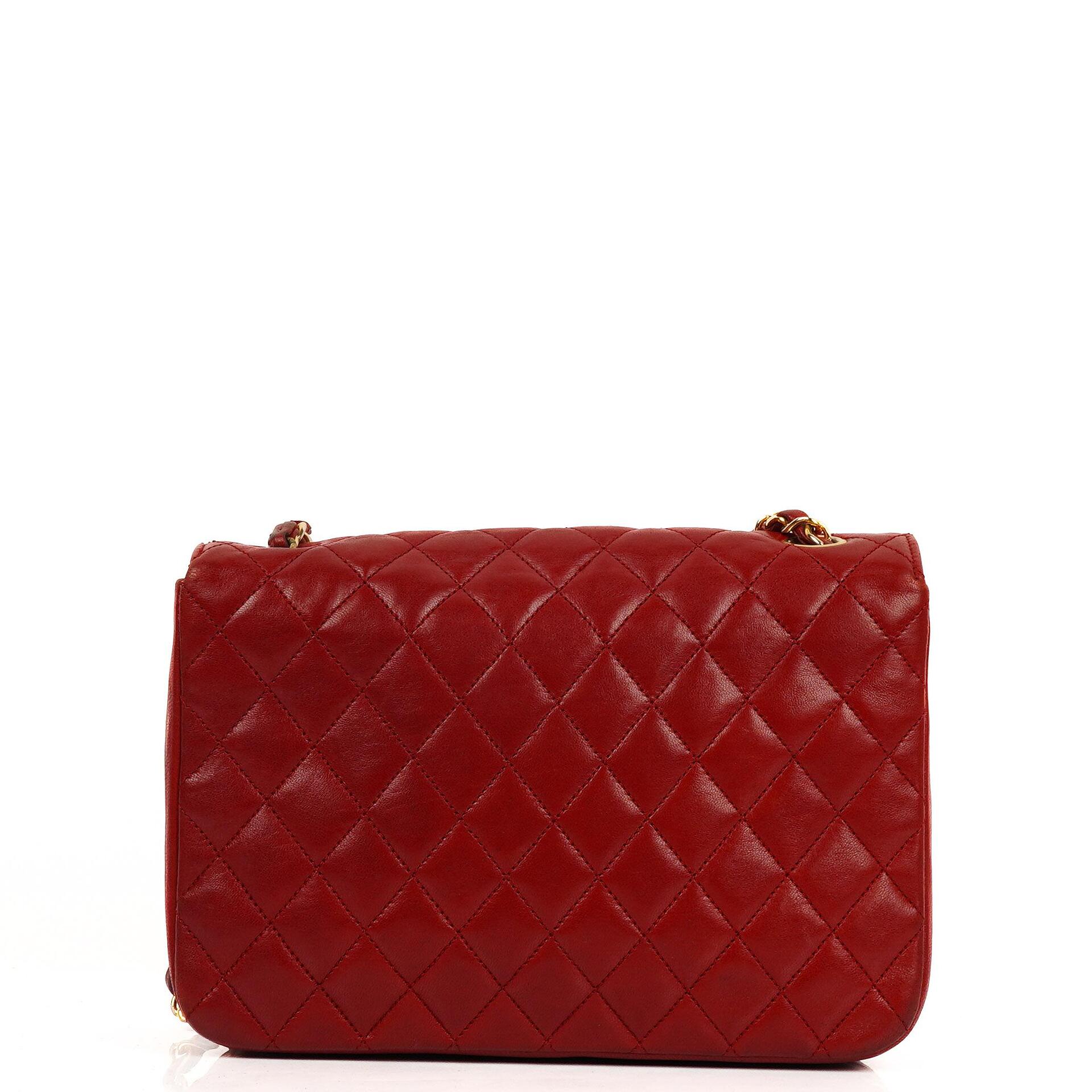 Chanel Classic Half-Moon Single Flap Bag Red Quilted Lambskin With 24K Gold-Plated Hardware