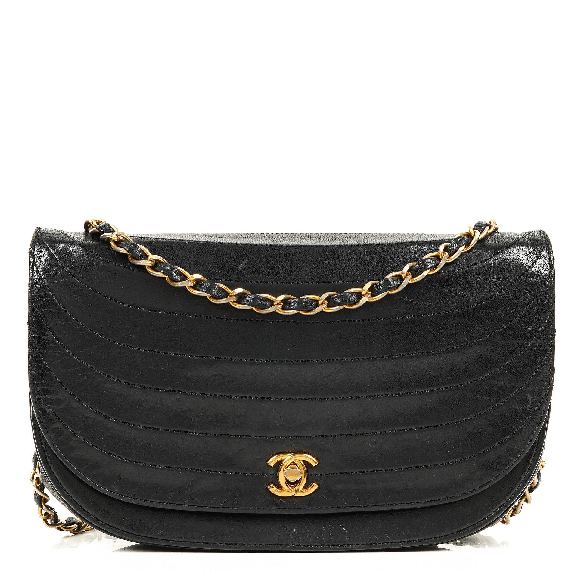 Chanel Classic Lambskin Half Moon Black Flap Bag With 24K Gold-Plated Hardware