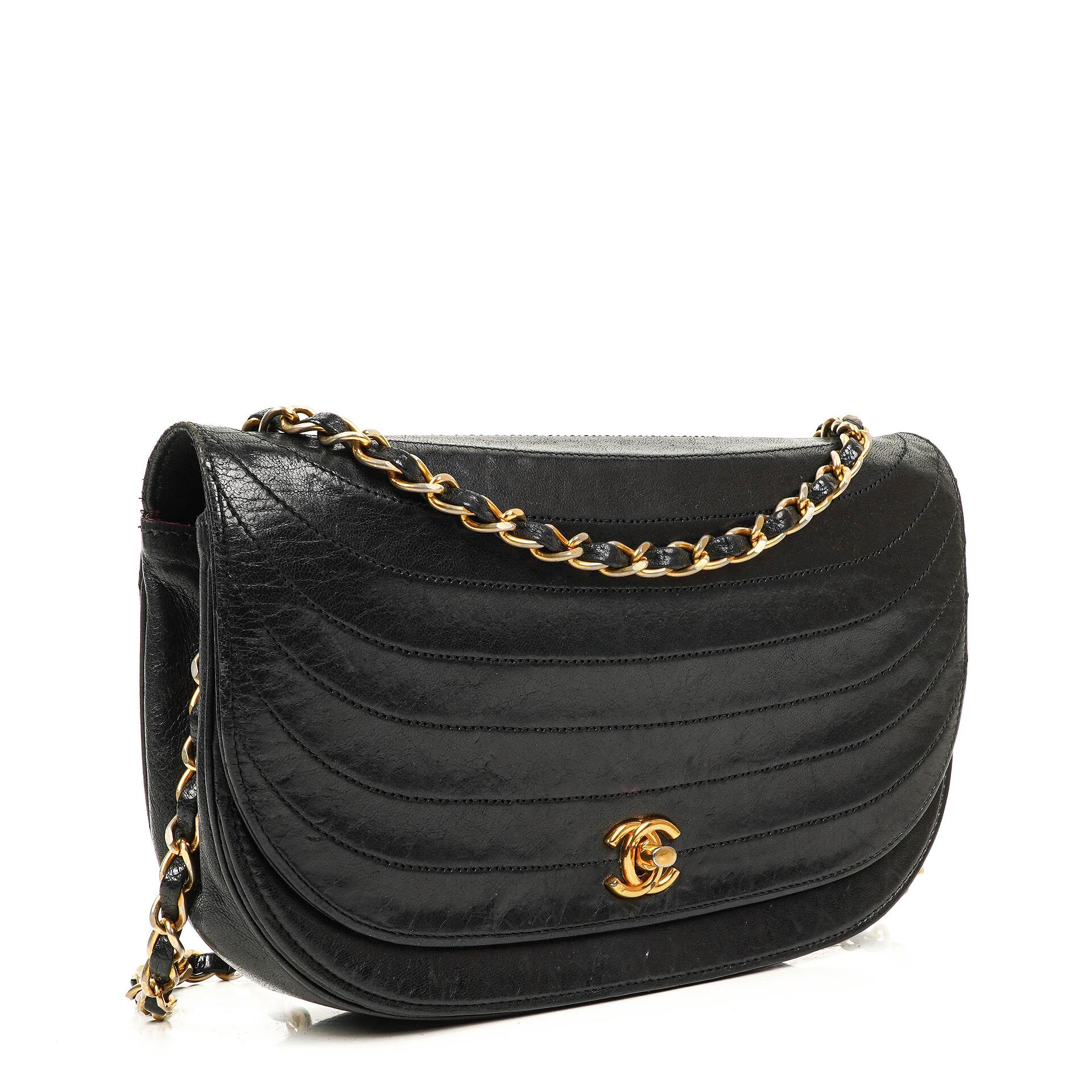 Chanel Classic Lambskin Half Moon Black Flap Bag With 24K Gold-Plated Hardware