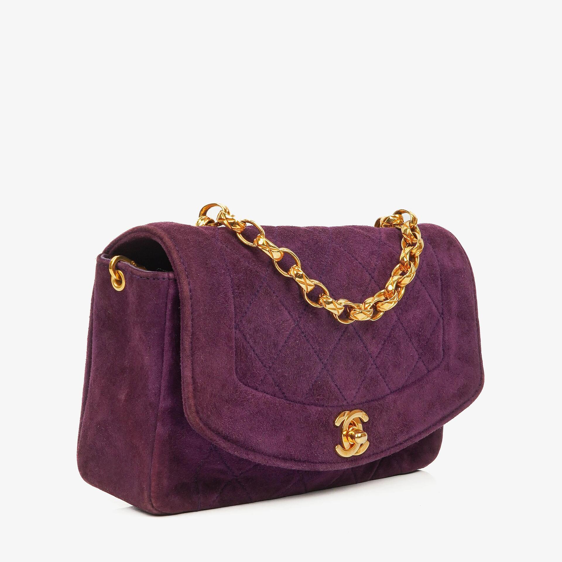 Chanel Classic Mini Diana Purple Suede Flap Bag 24K Gold-Plated Hardware